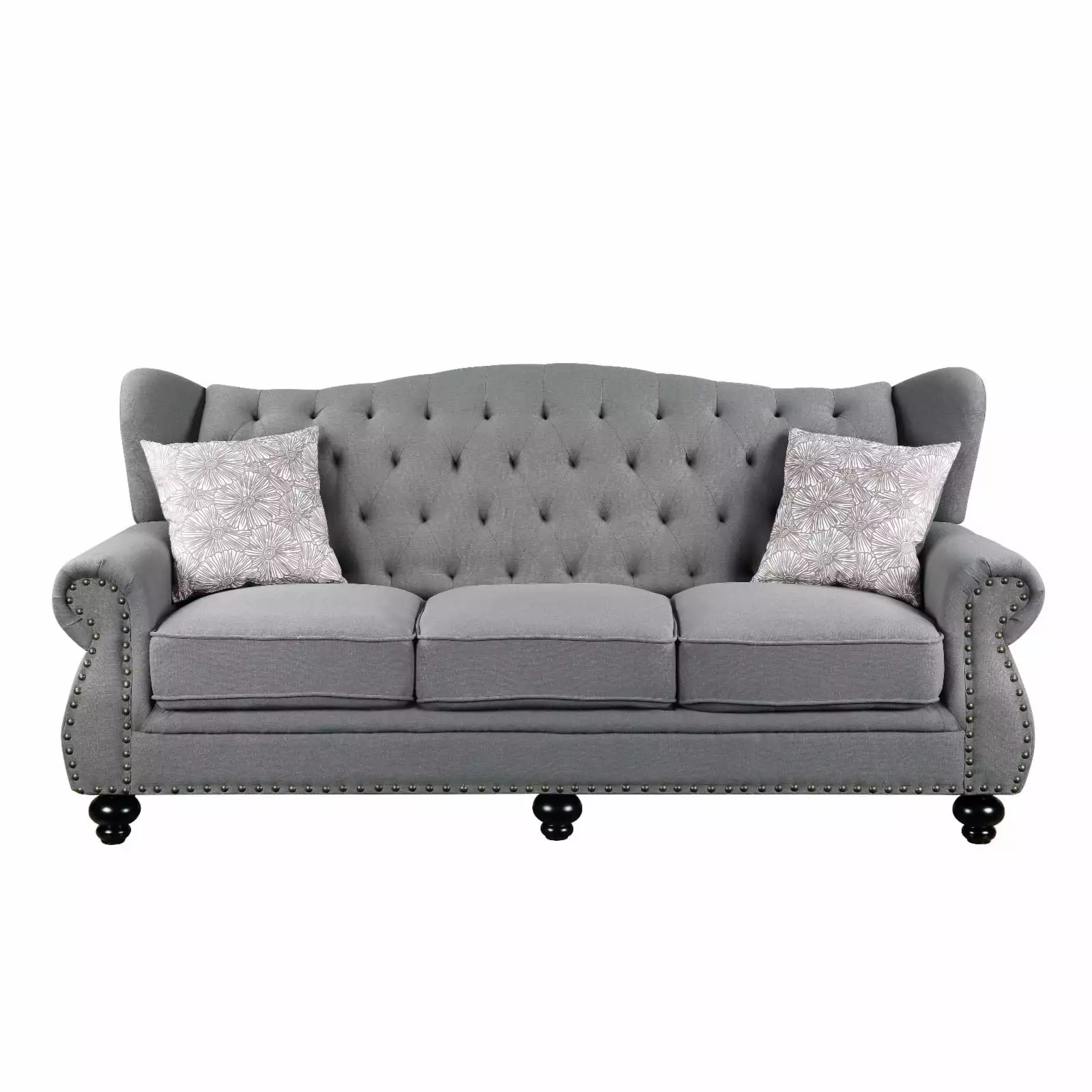 ACME Hannes Sofa with 2 Pillows in Gray Fabric