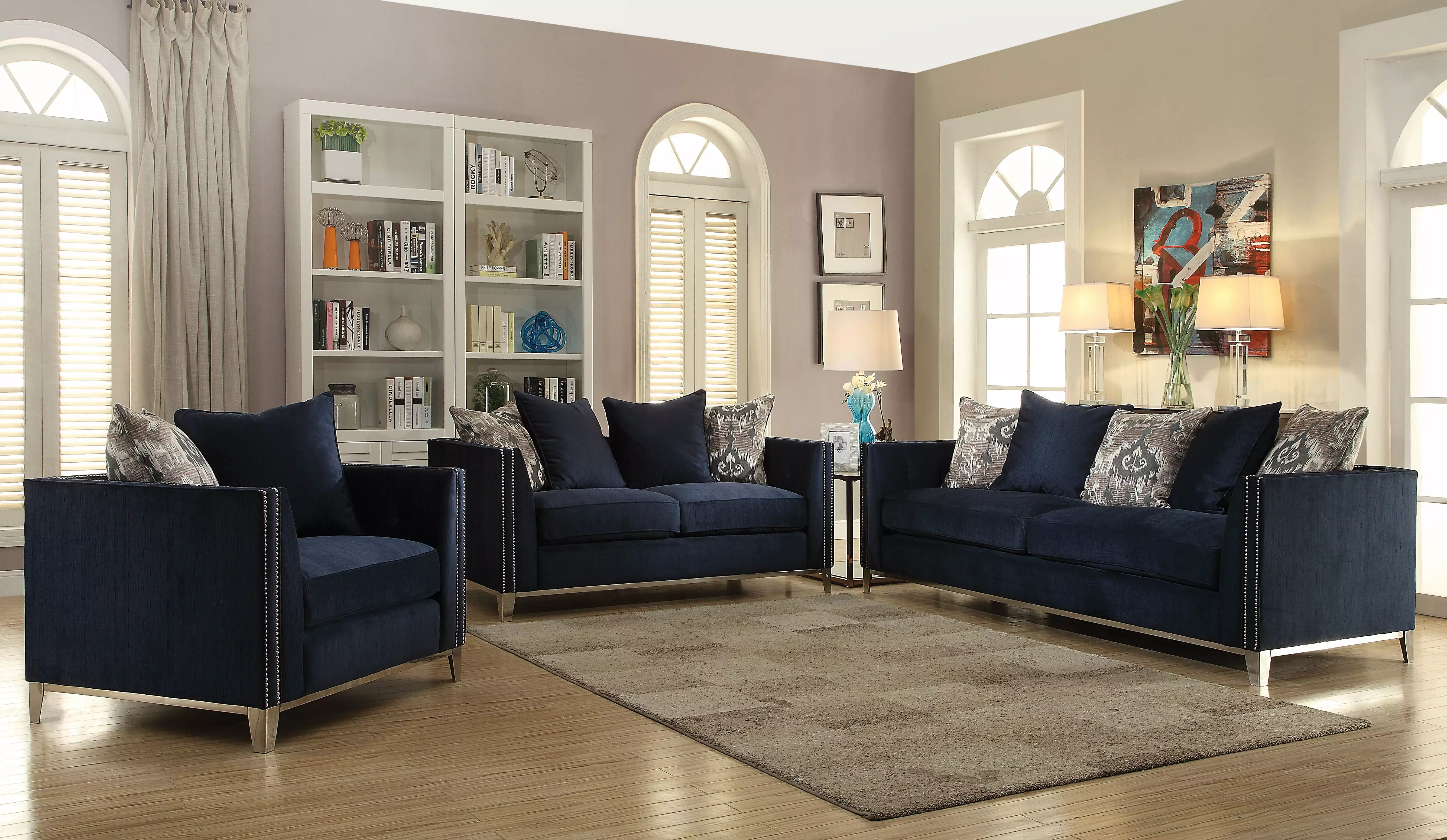 ACME Phaedra Sofa with 5 Pillows in Blue Fabric