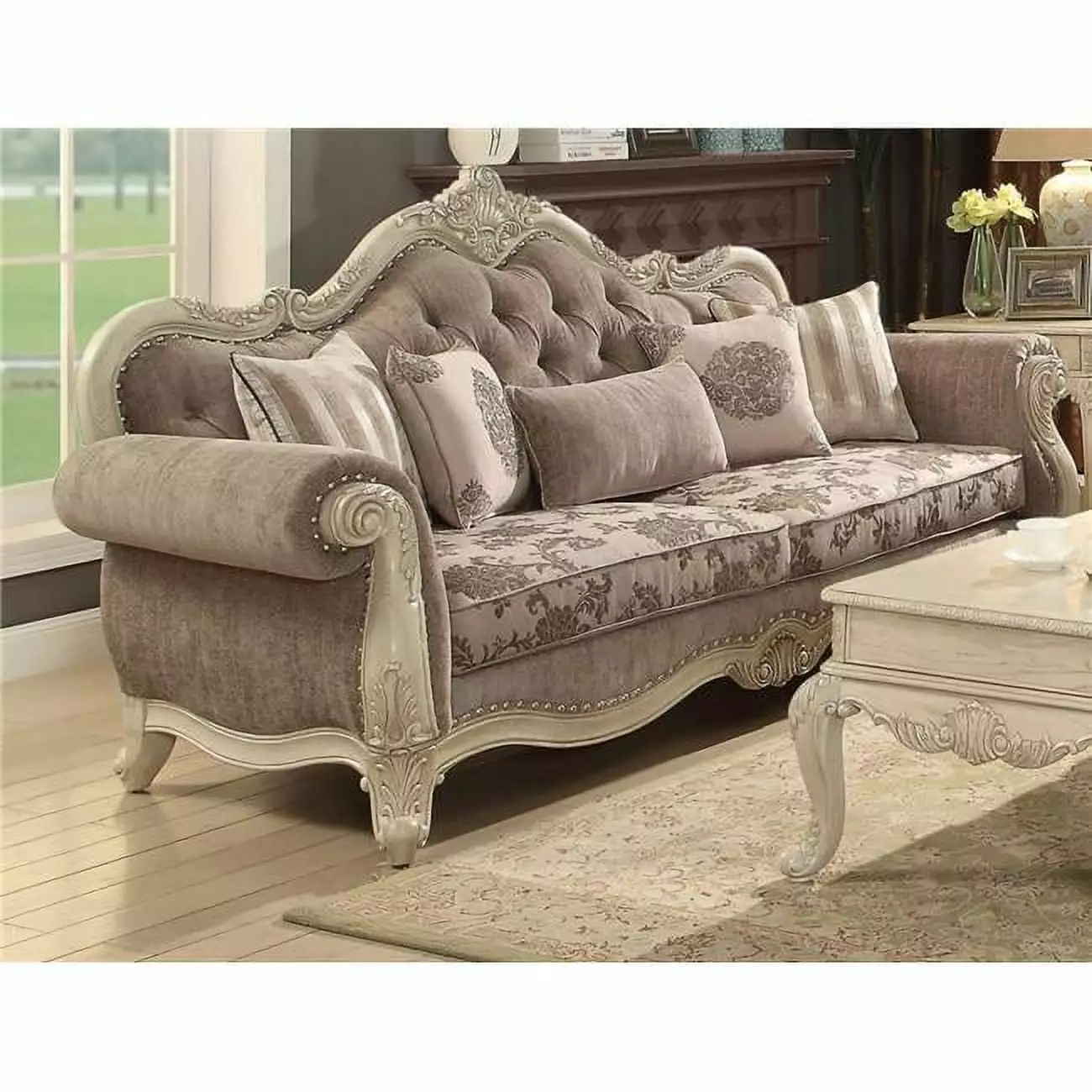 ACME Ragenardus Sofa in Gray Fabric & Antique White