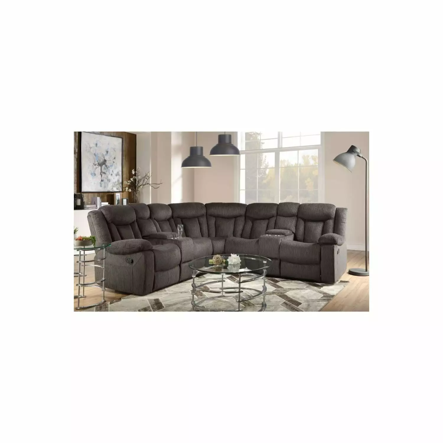 ACME Rylan Fabric Reclining Sectional Sofa in Dark Brown