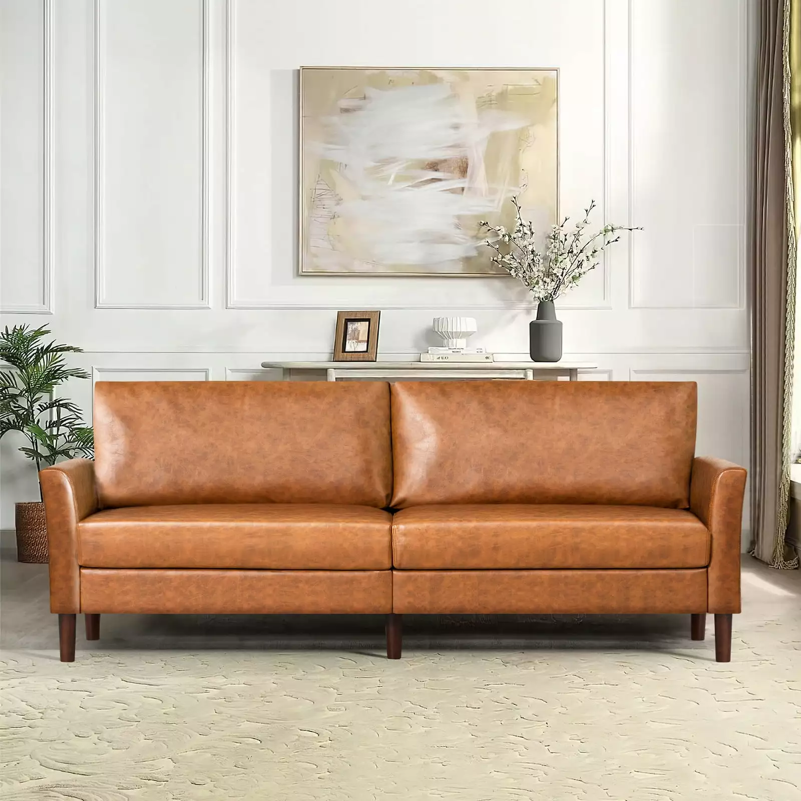 ACMEASE 80 Faux Leather Loveseat Sofa. 2 Seater Sofa Couch with Wooden Legs. Modern Couch with Upholstered Cushions. Deeper and Wider Seats for Apartment. Office. Living Room. Studio. Brown