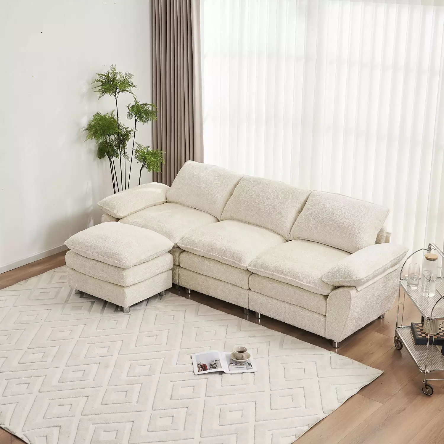 ALEAVIC Modern Sofa Couch with Ottoman. Upholstered Modular Sectional Fabric Sofa Set for Living Room