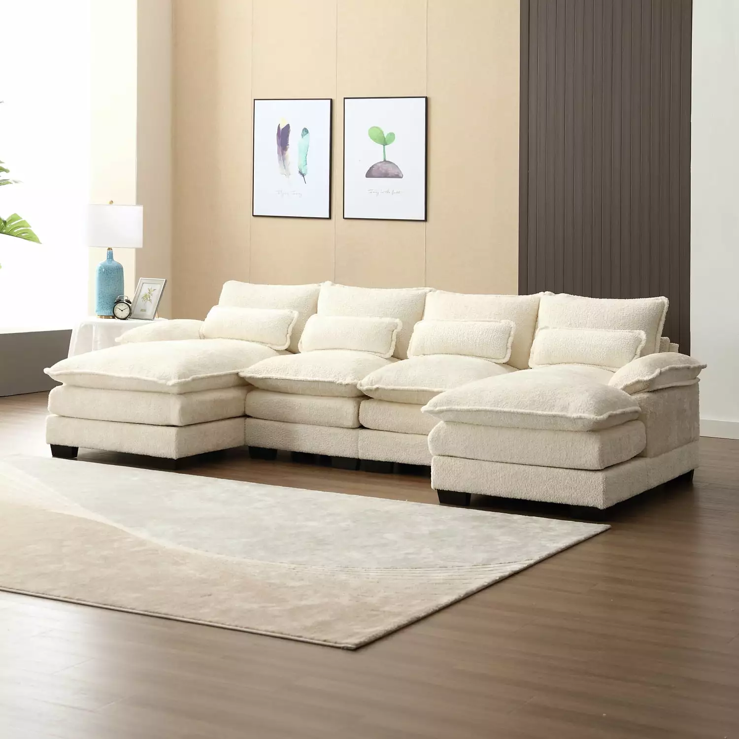 ALEAVIC Sectional Chenille Fabric Sofa Set. U-Shaped Couch for Living Room. Beige