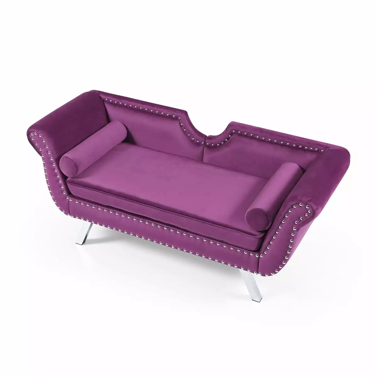 Accent Sofa Couch. Velvet Upholstered Loveseat Settee with Nailhead Trimming & Curved Backrest. 61 W Modern Rolled Arms Couch with Removable Cushion & Silver Metal Legs. Living Room Set. Purple