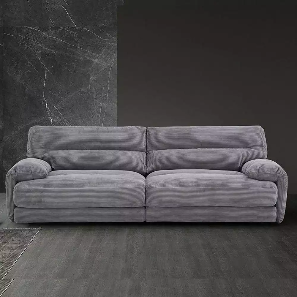 Acme Cadenza Corduroy Fabric Upholstered Rolled Armrests Sofa in Gray