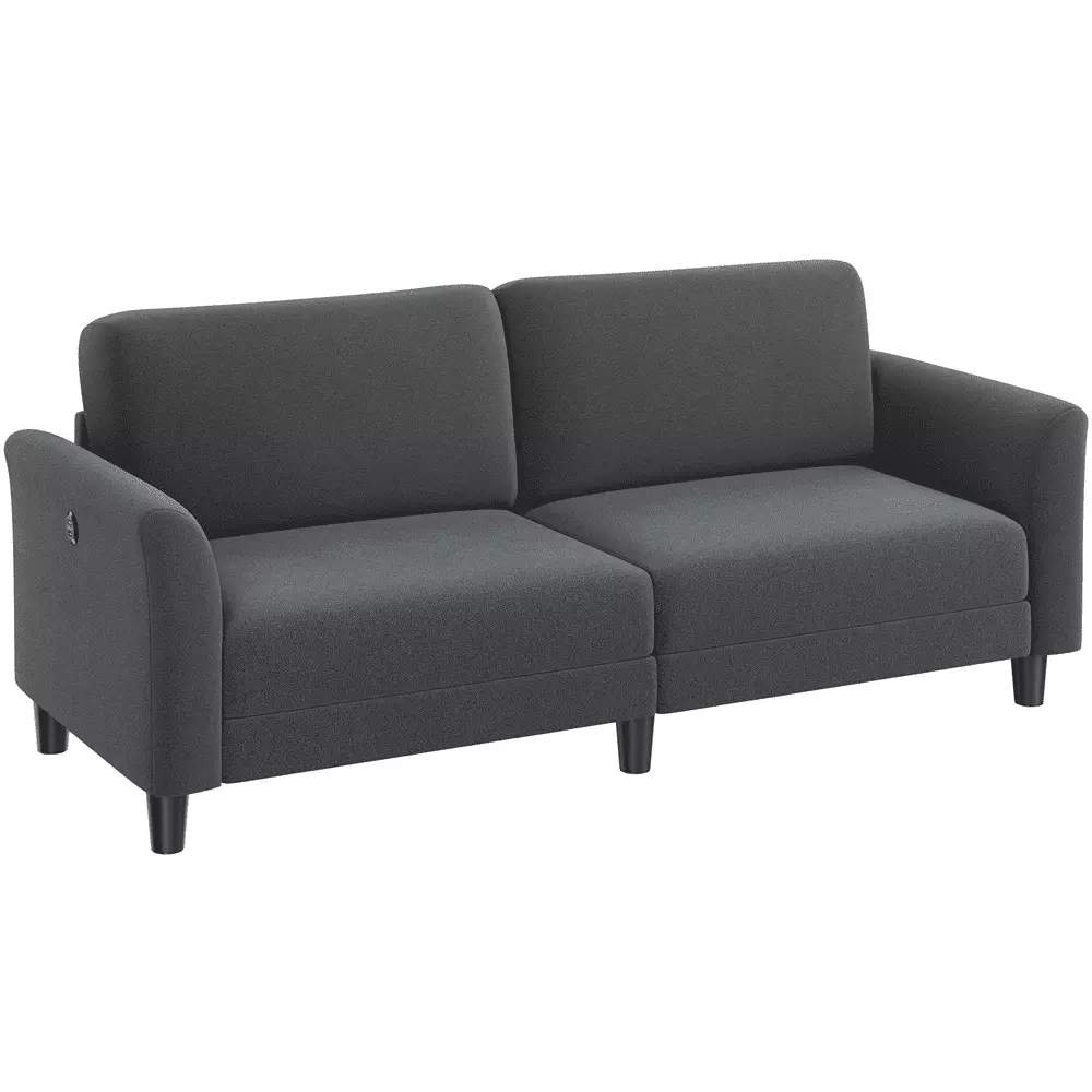 Alden Design Modern Upholstered Fabric 2-Seater Sofa with USB Charging Ports. Dark Gray