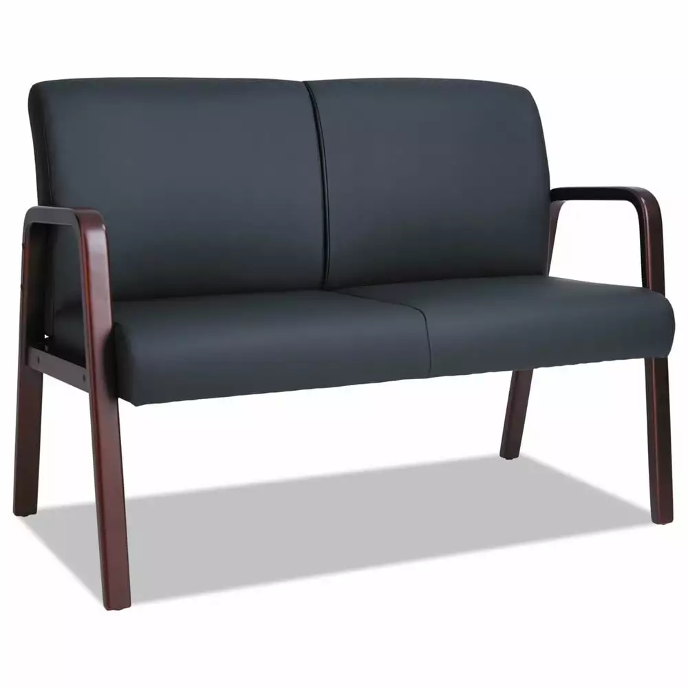 Alera Reception Lounge Series Wood Loveseat. 44.88w x 26.13d x 33h. Black/Mahogany