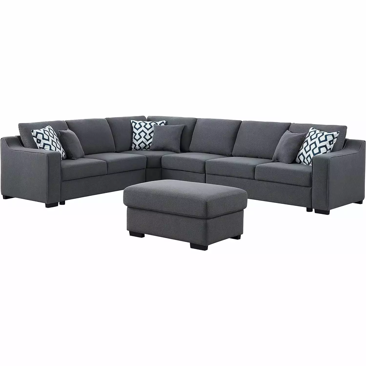 Alexent 126 Wide Fabric Modular Corner Sectional Sofa with Ottoman in Dark Gray