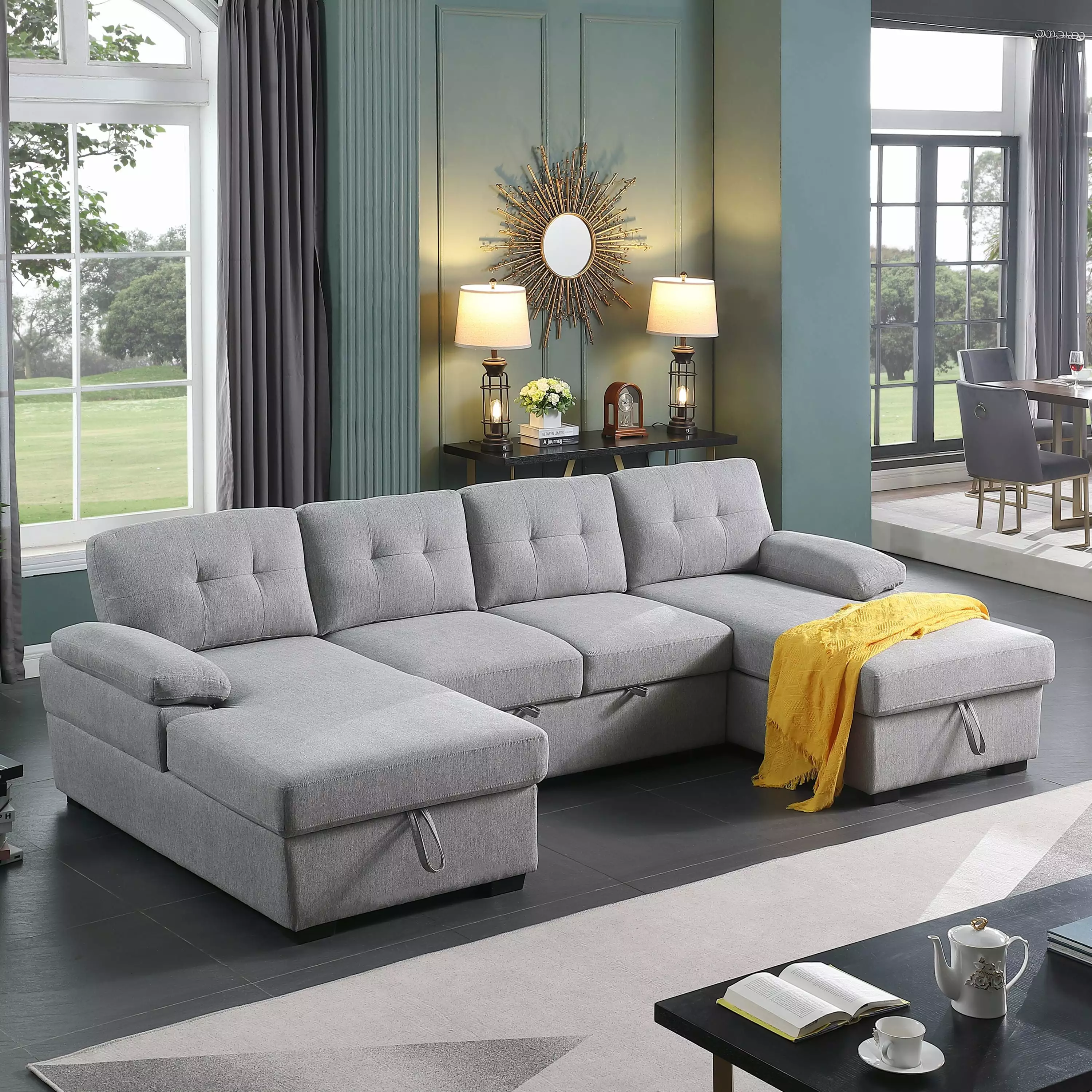 Allan Upholstered Sleeper Sectional Sofa Light Gray