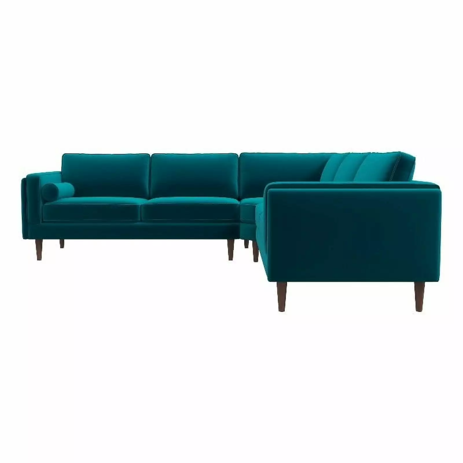 Allora Mid-Century Modern Symmetrical Pillow Back Velvet Corner Sofa in Teal