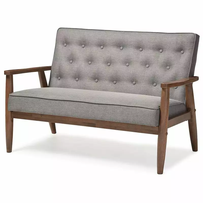 Allora Tufted Loveseat in Gray and Walnut