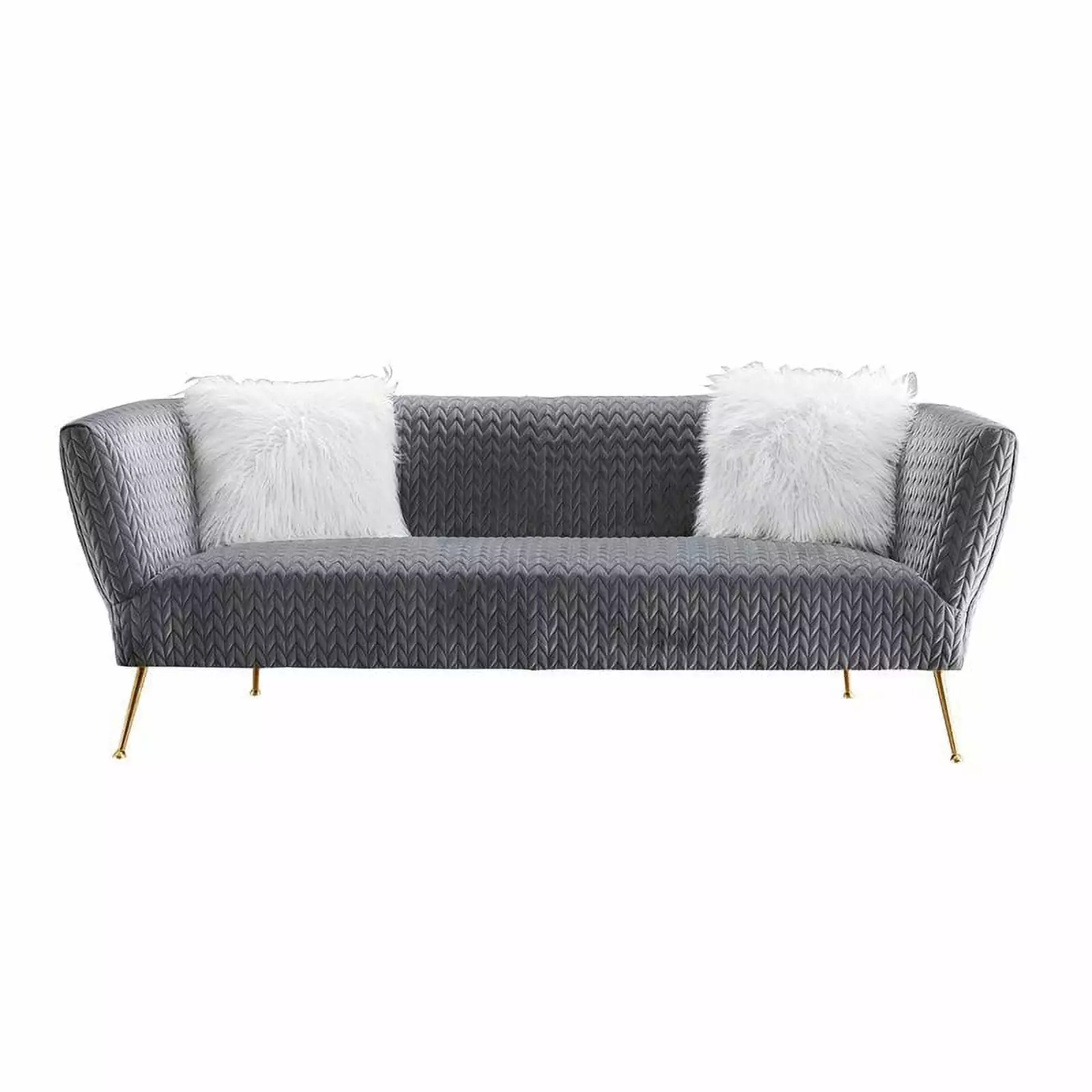 American Eagle Furniture Quilted Modern Velvet Sofa with Metal Legs in Gray