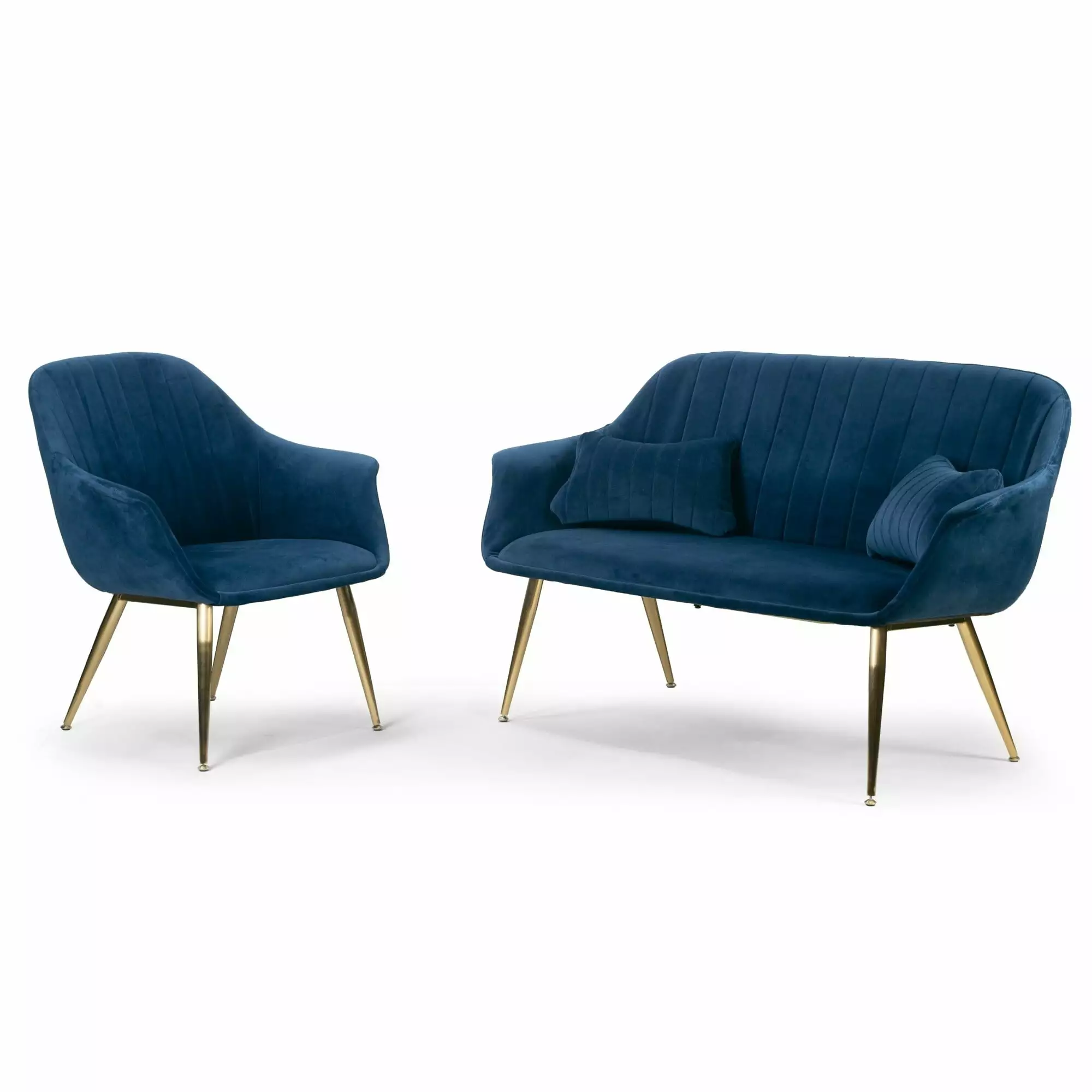 Angela Blue Velvet Loveseat and Accent Chair Set