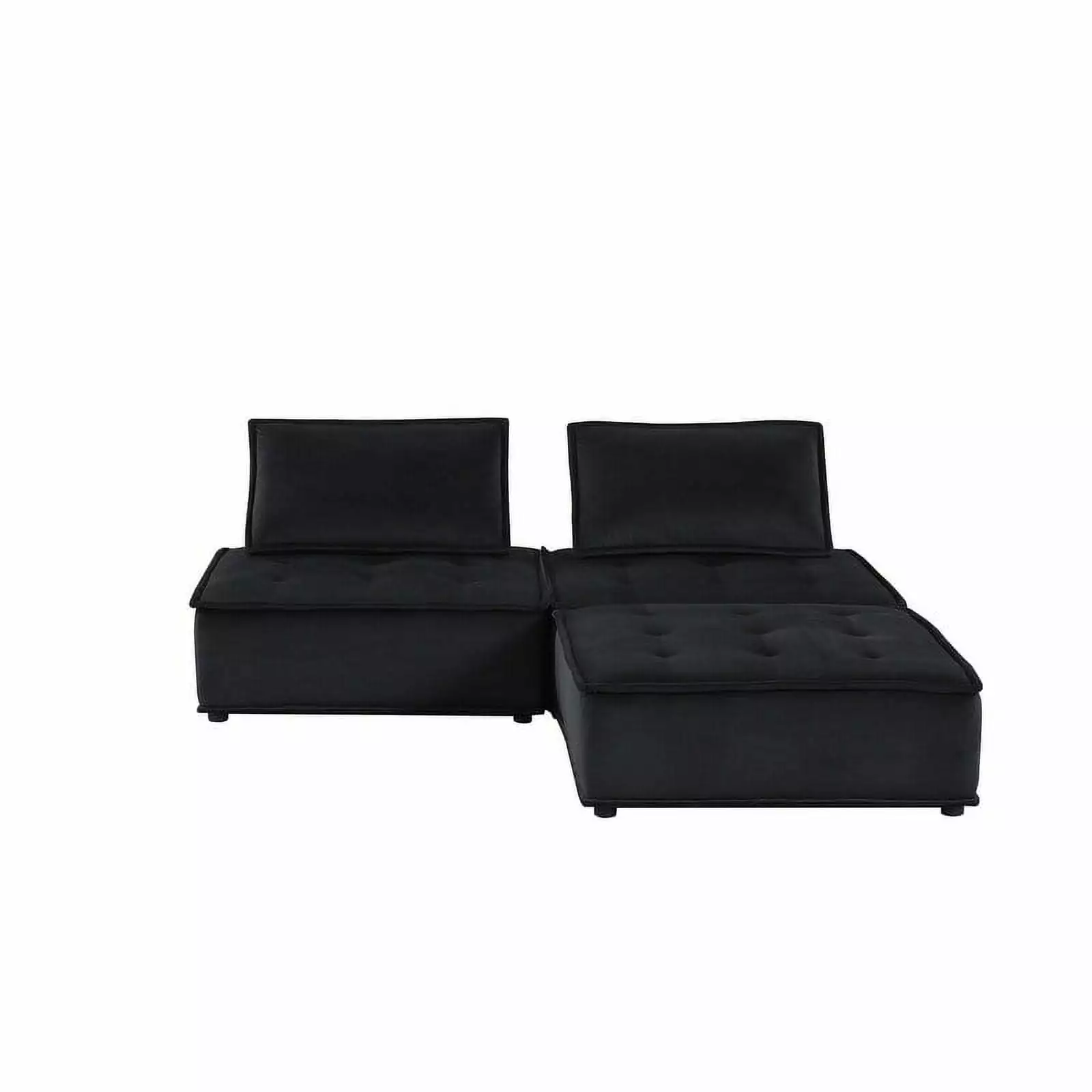 Anna Velvet 3 Pc Sectional Sofa Ottoman Black