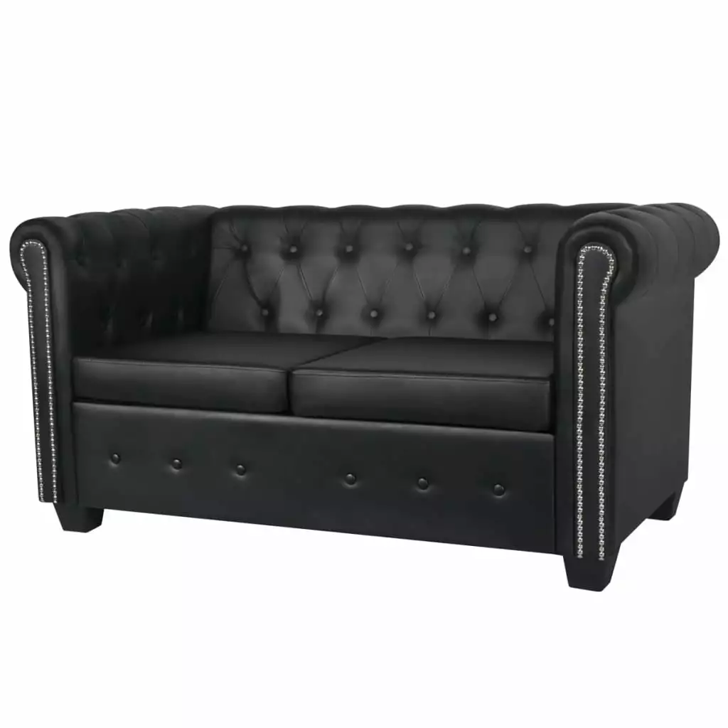 Anself Luxurious Faux Leather 2-Seater Sofa Loveseat 57.3 x 30.1 x 25.6 (Black)