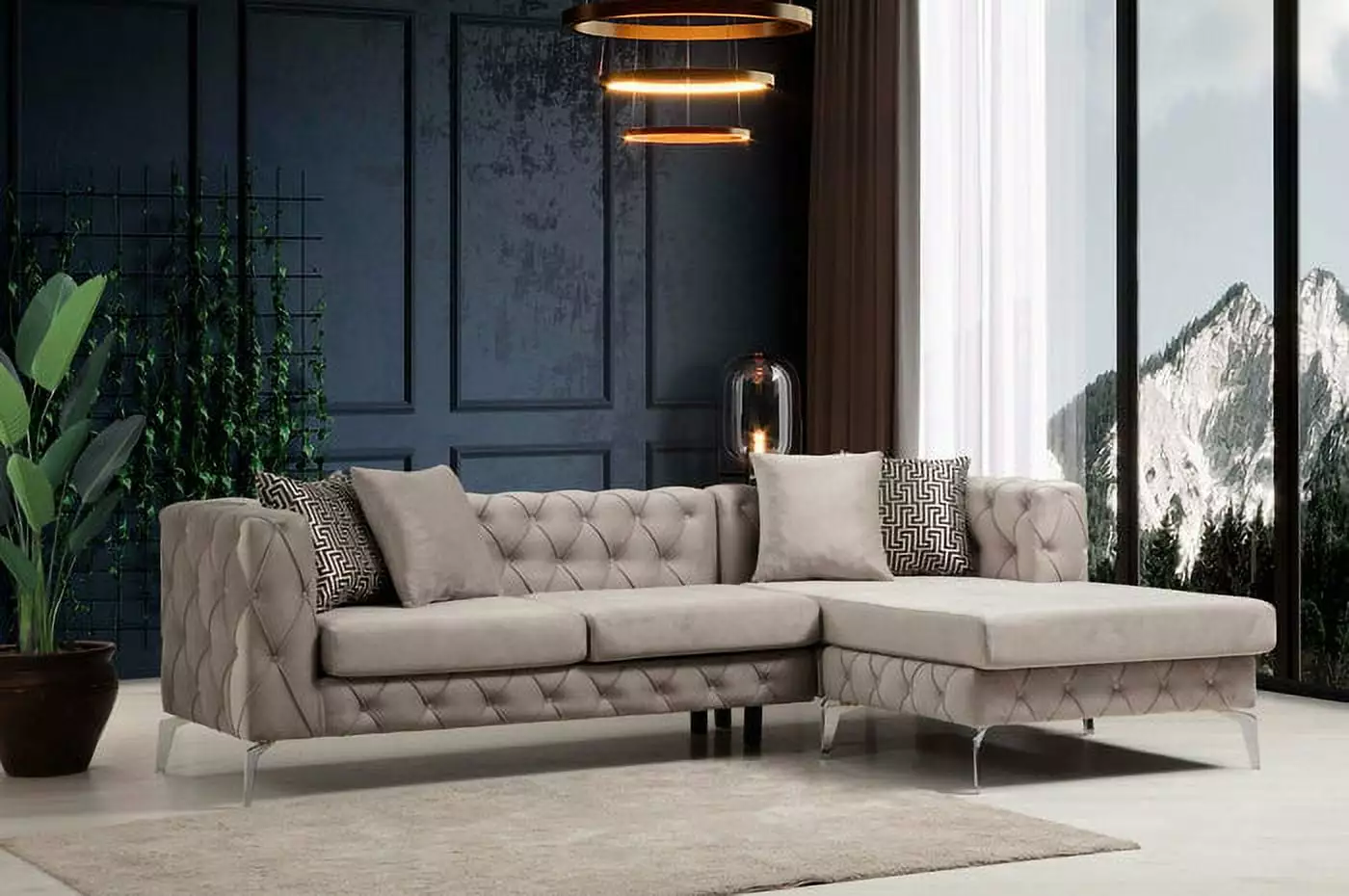 Apenino Velvet Gray Reversible Sectional