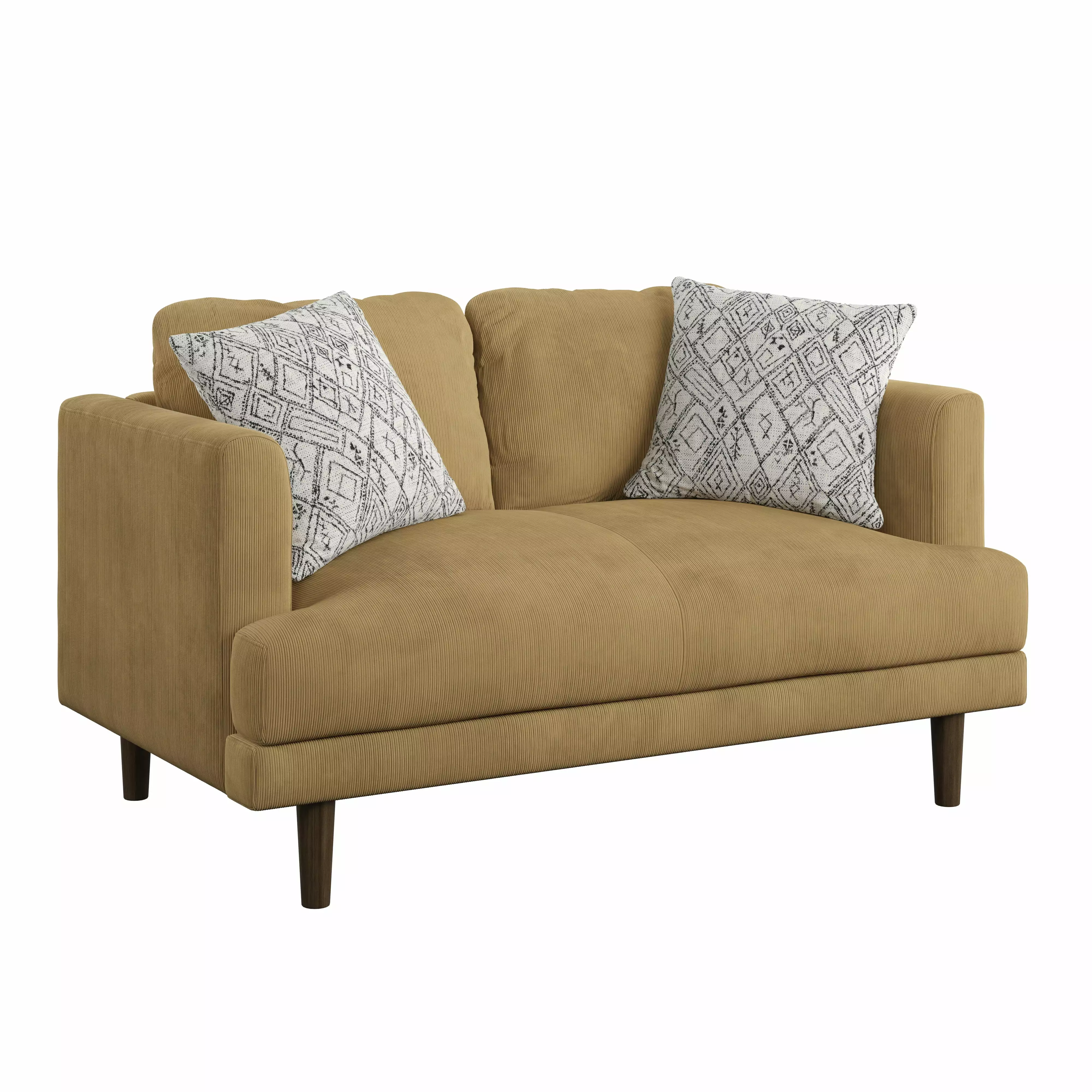 Artum Hill Keaton Dark Mustard 58 Corduroy Upholstered Loveseat with 2 Toss Pillows