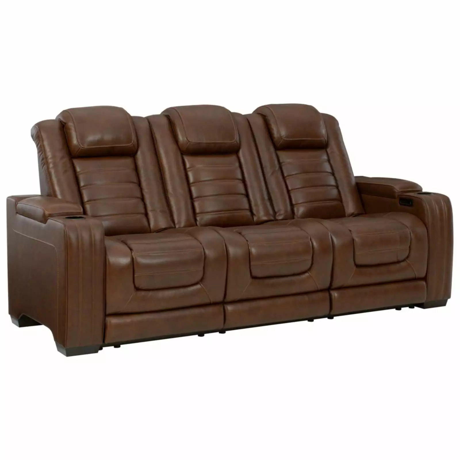 Ashley Furniture Backtrack Leather Reclining Sofa with Headrest in Chocolate