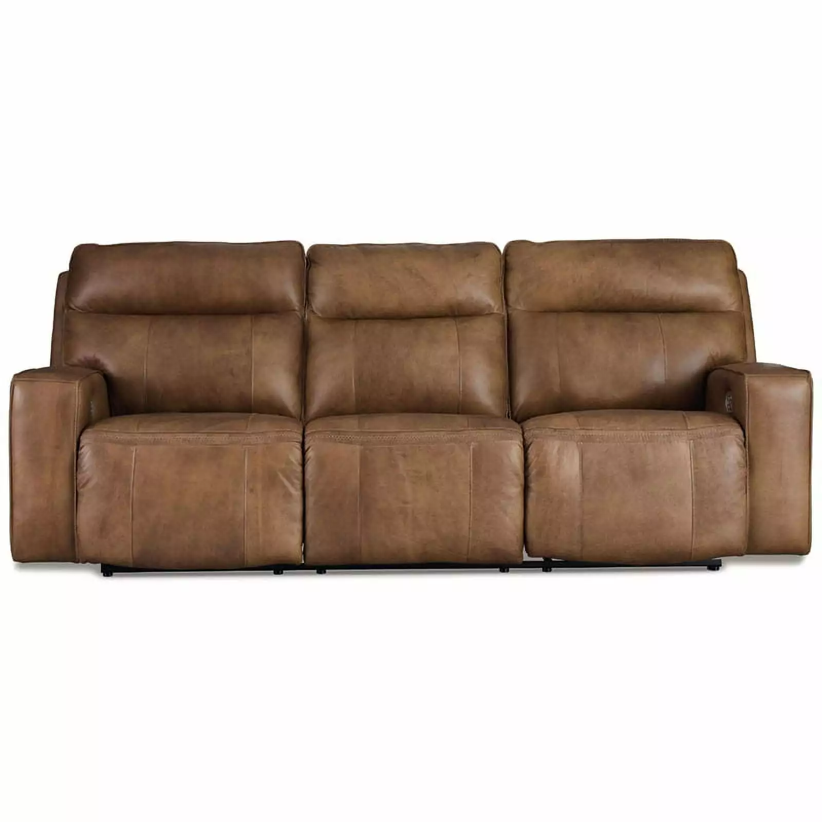 Ashley Furniture Game Plan Leather Power Reclining Sofa with Headrest in Caramel