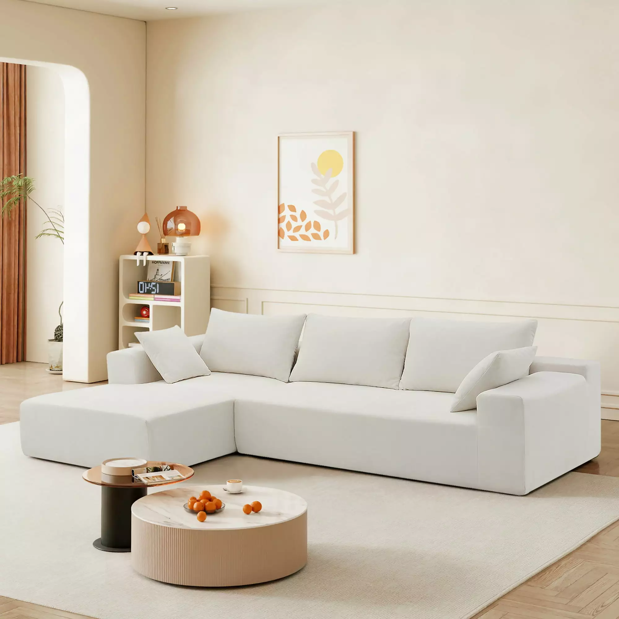 Atumon Modular Sectional Couch Set. 4-Seat L-Shaped Sectional Couch. Modern Minimalist Modular Sectional Sofa. Upholstered Sleeper Sofa for Living Room. Combination Couch Furniture. White