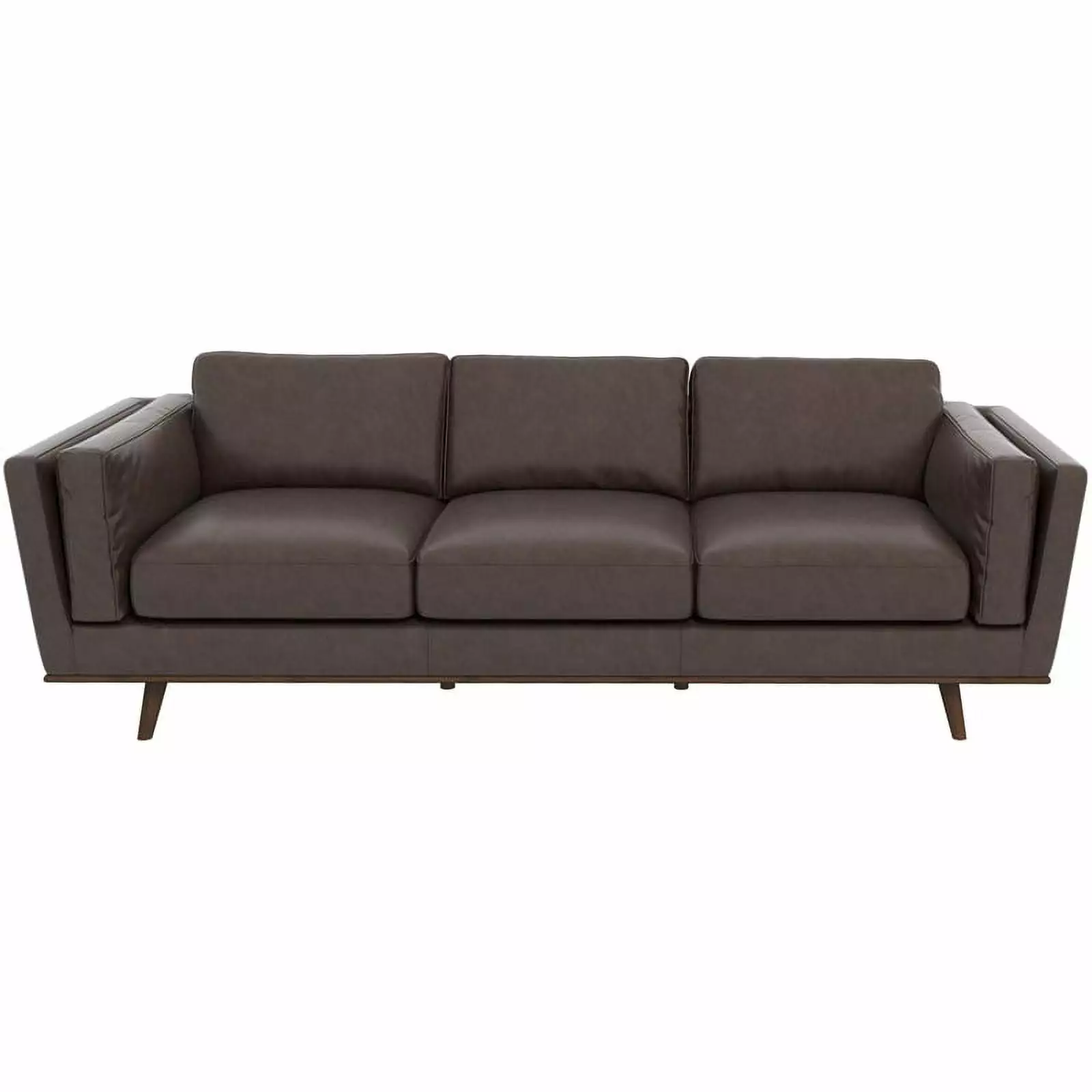 Austin Mid Century Modern Furniture Living Room Leather Sofa in Brown