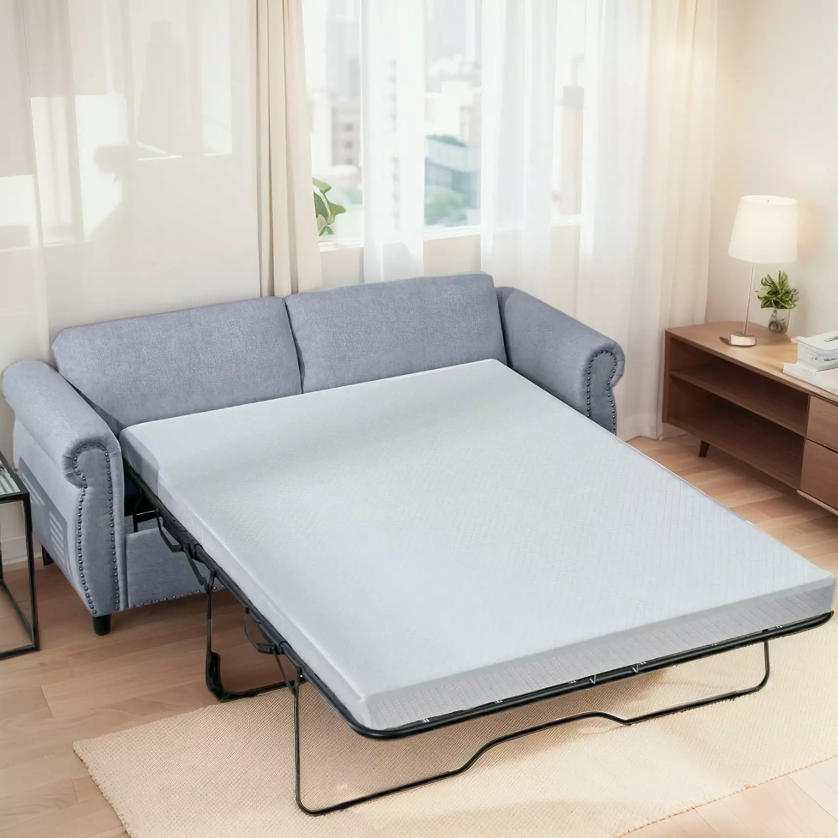 BALUS Pull out Sofa Bed. Queen Size Convertible Sofa Bed with Fold out Mattress. 2 in 1 Loveseat Sofa Sleeper for Living Room. Grey