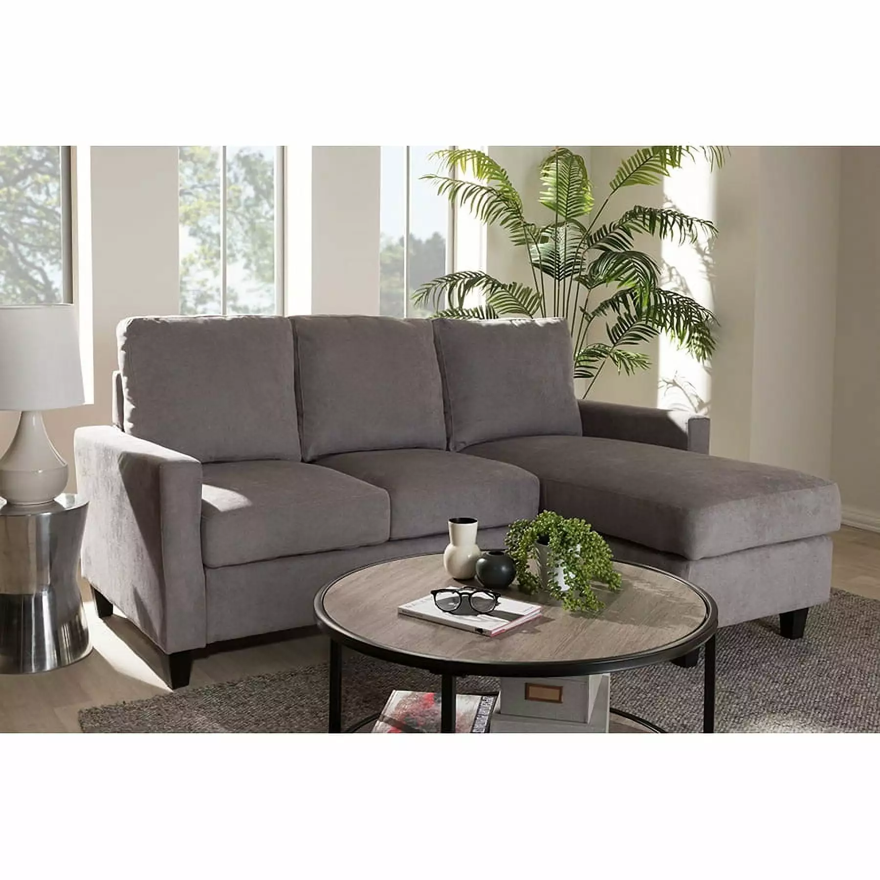 Baxton Studio Greyson Modern And Contemporary Light Grey Fabric Upholstered Reversible Sectional Sofa