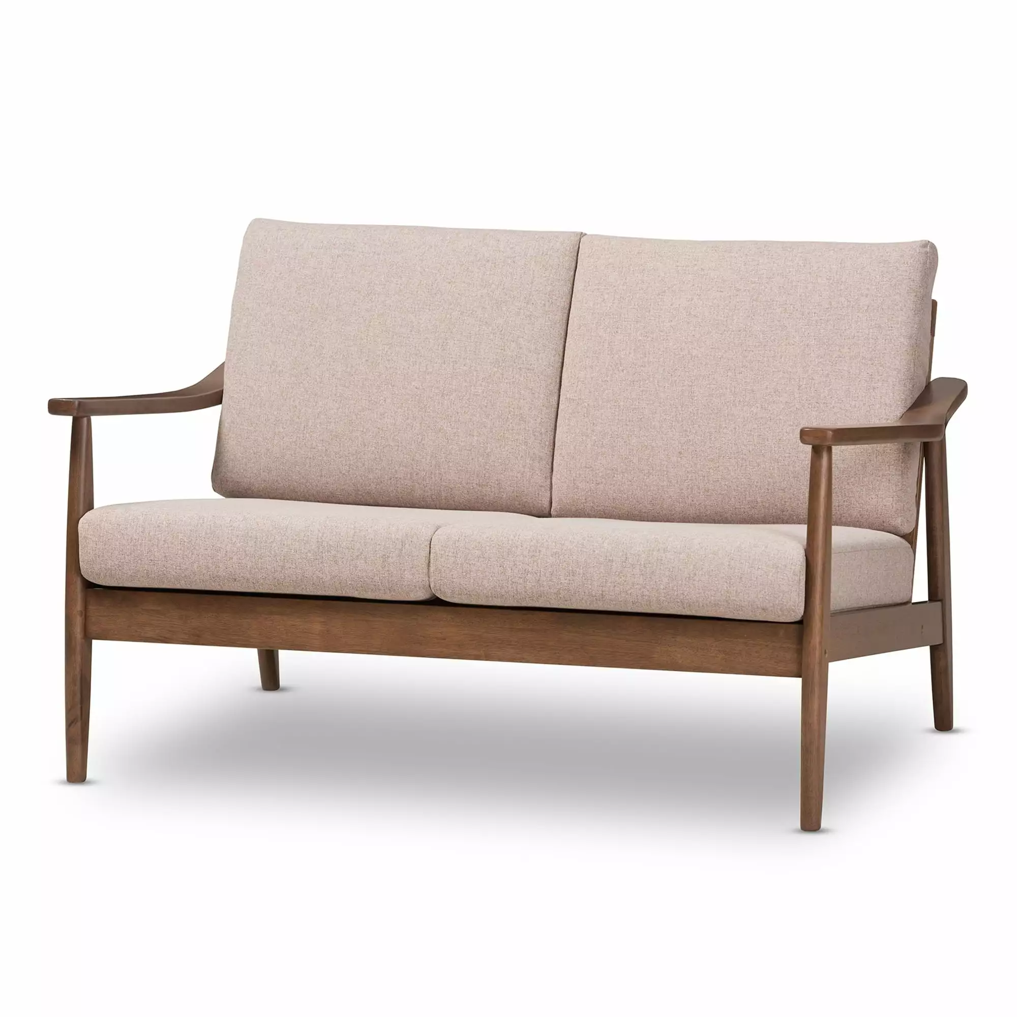 Baxton Studio Mid-Century Loveseat by Brown Wood. Fabric Fabric