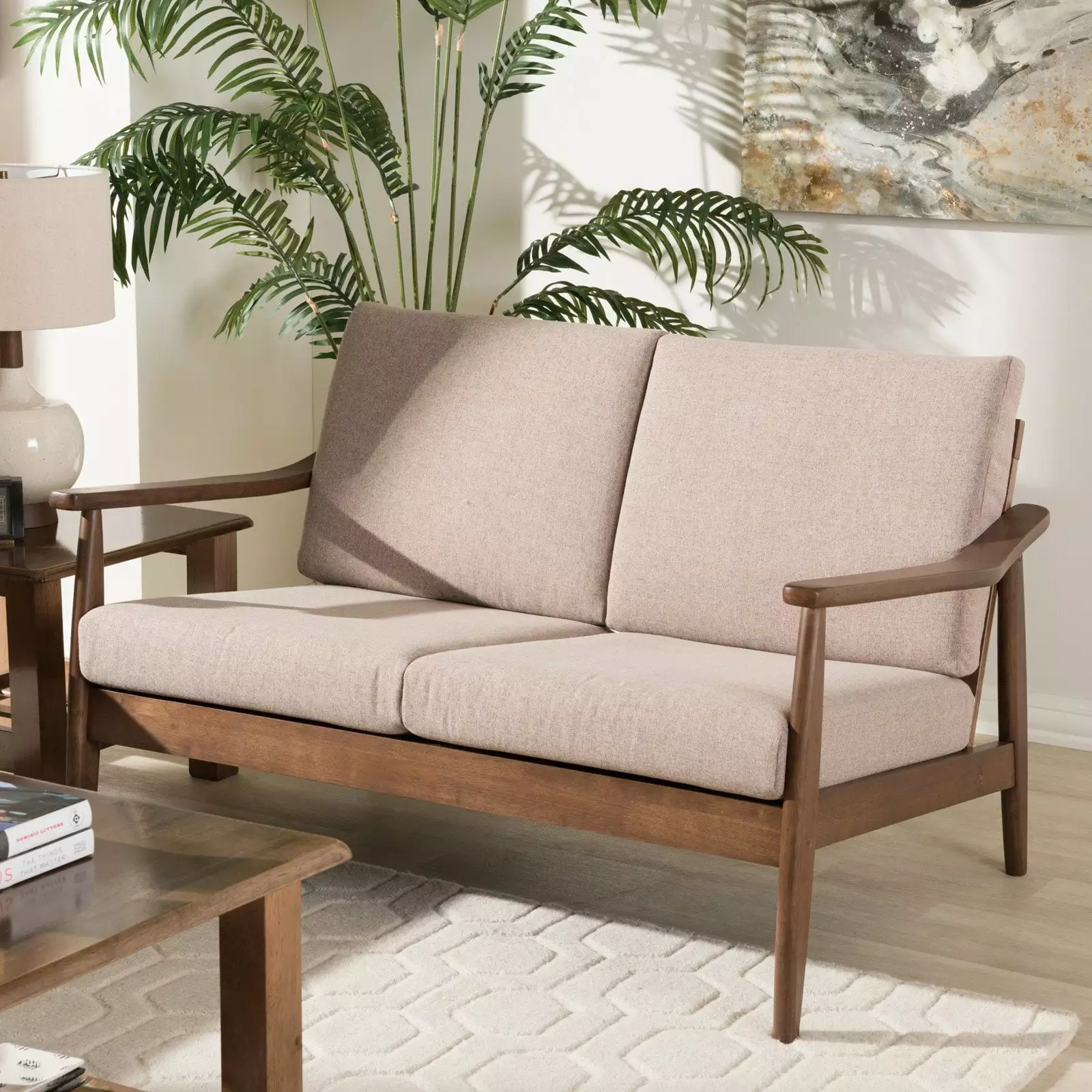 Baxton Studio Venza Loveseat in Light Brown and Walnut Brown