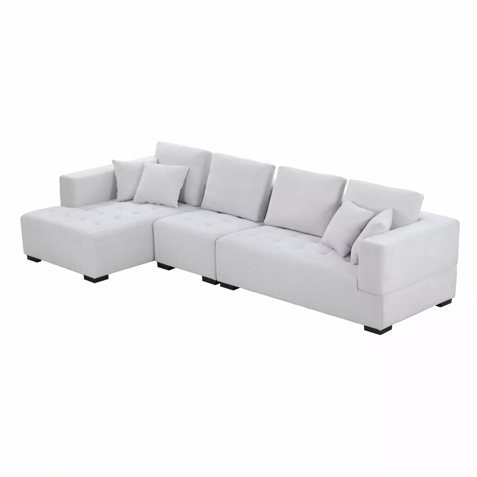 Beige L-Shape 134'' Mid Century Modern Sectional Sofa - Sleek. Modern Loveseat for Living Room with Left Chaise Design - Plush Fabric Upholstery. Comfortable Cushions