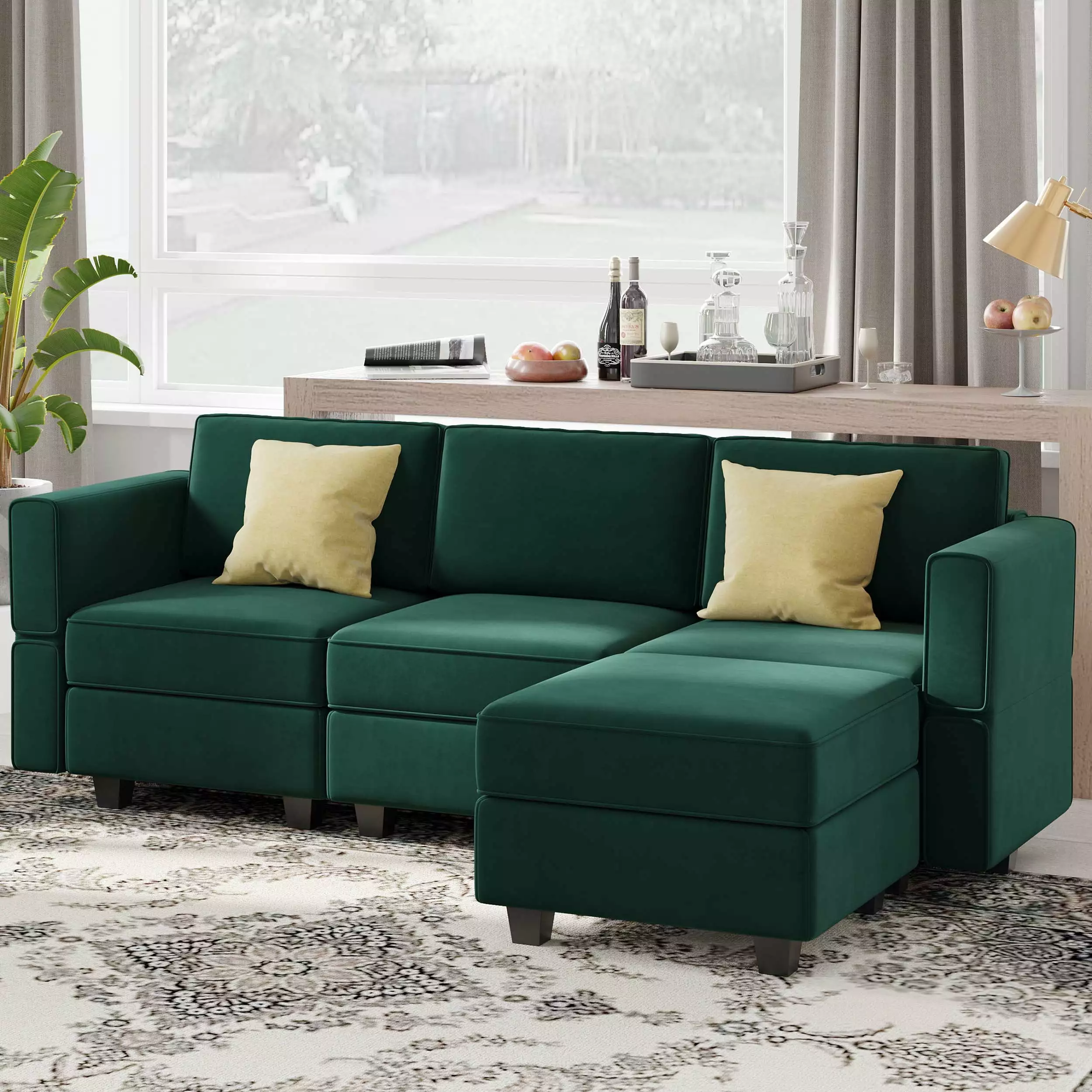 Belffin Reclining Sofa Velvet L Shaped Modular Sectional Couch with Storage 4 Seats Green