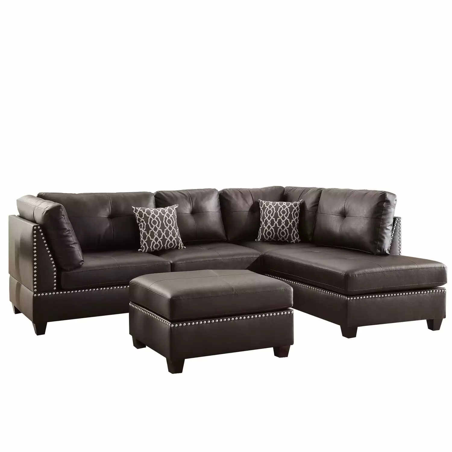 BenJara Plushed Bonded Leather 3 Pieces Sectional Set In Brown