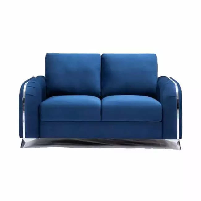 Benjara 59 in. Wiena Velvet Upholstery Solid Pine Wood Loveseat. Blue & Chrome