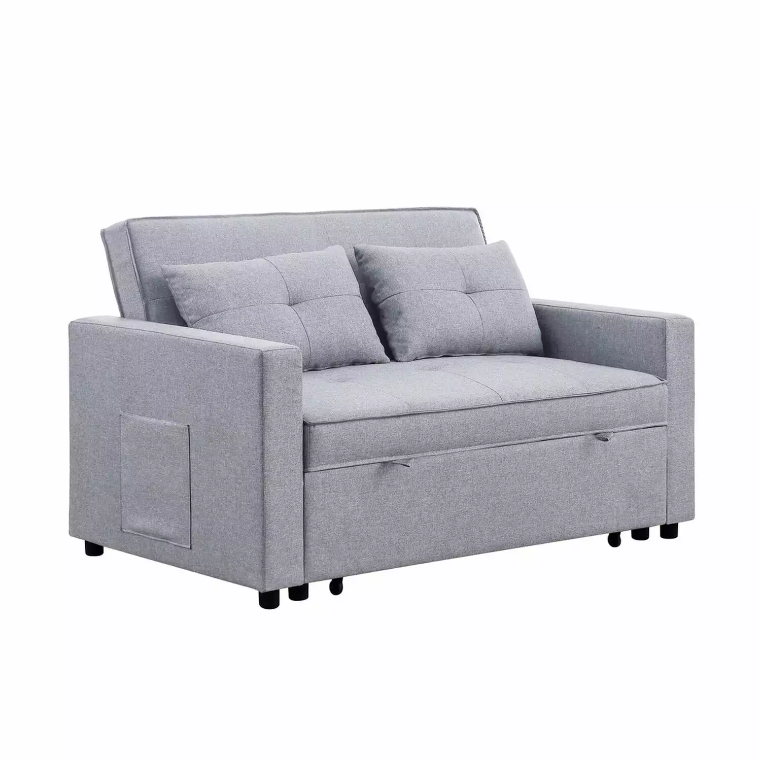 Benjara BM286634 56 in. Jayce Convertible Sleeper Loveseat with Side Pocket. Light Gray