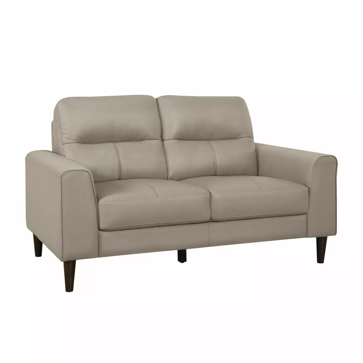 Benjara Willow 56 Inch Loveseat. Beige Top Grain and Faux Leather. Solid Wood