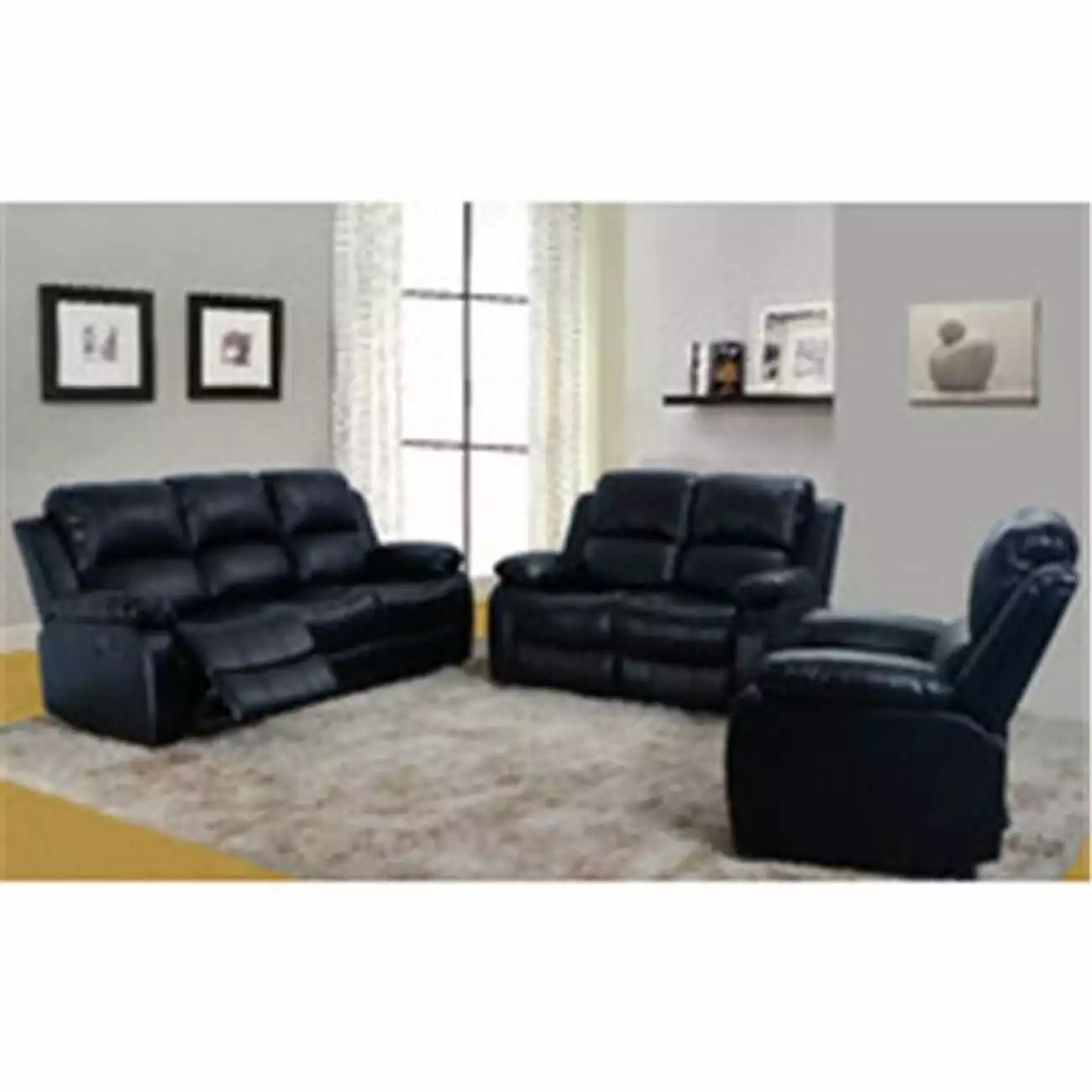 Beverly Fine Furniture GS2900B-3PC Huntington Bonded Leather Sofa. Black - 3 Piece