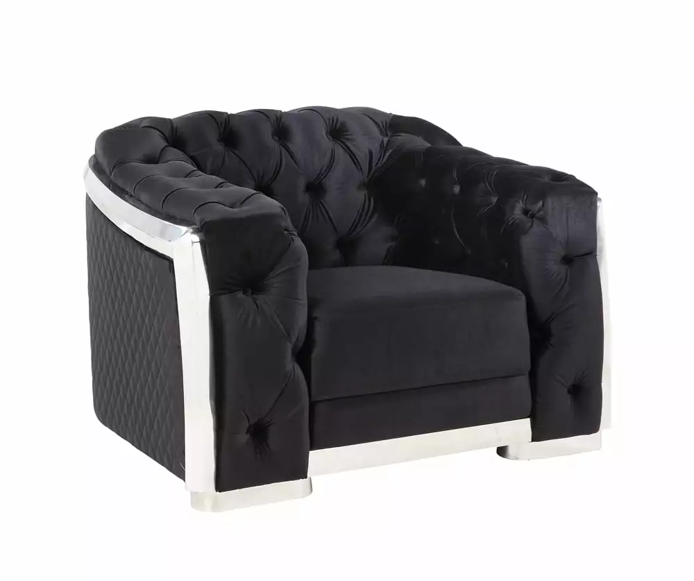 Black Velvet Accent Club Chair. Modern Upholstered Comfy Single Chair Barrel Chair with Chrome Finish. Armchair Single Sofa for Living Room. Apartment and Office. Weight Capacity 300 LBS