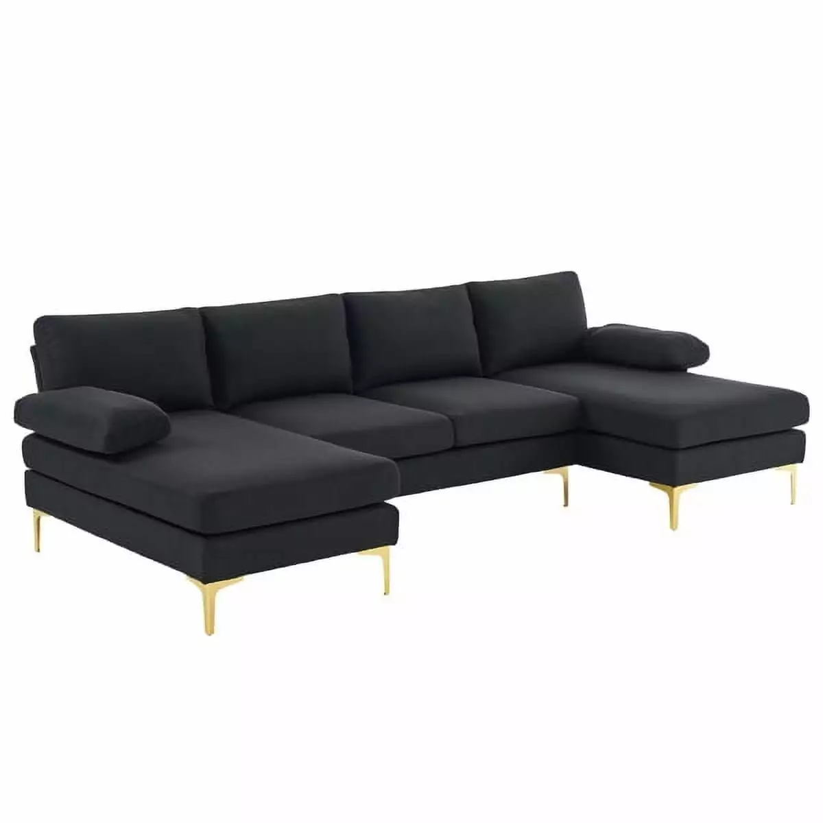 Bornmio 280*130*85 U-Shaped 4-Seat Linen Seat Frame Wooden Frame Back Iron Frame Golden Feet Indoor Modular Sofa Black