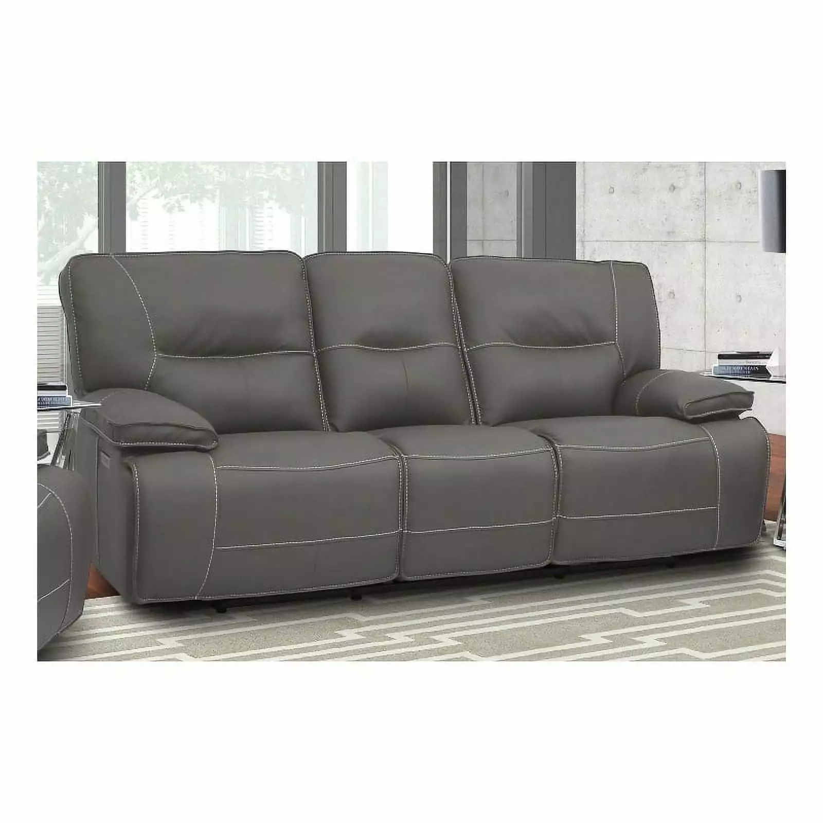 Bowery Hill Contemporary 88W Fabric Power Sofa in Haze Gray FInish