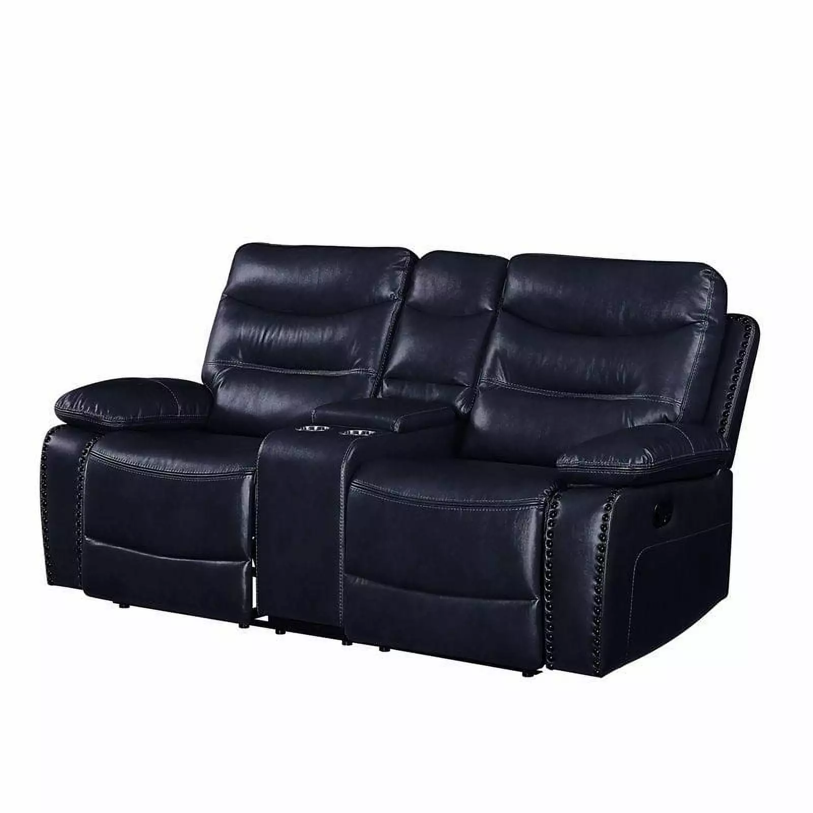 Bowery Hill Contemporary Loveseat with Console in Navy Leather-Gel Match