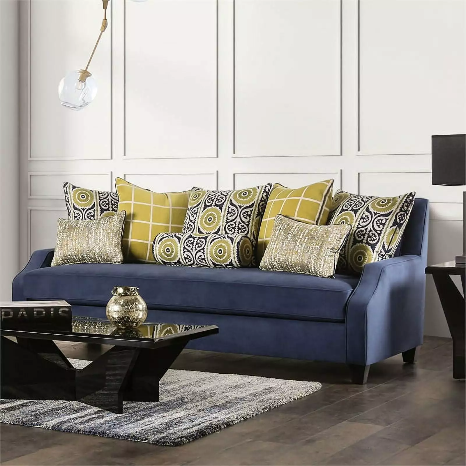 Bowery Hill Fabric Upholstered Track Arm Upholstered Sofa in Navy