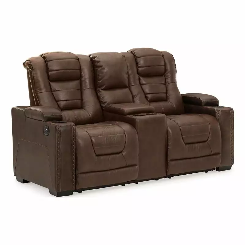 Bowery Hill Faux Leather Power Reclining Loveseat in Dark Brown