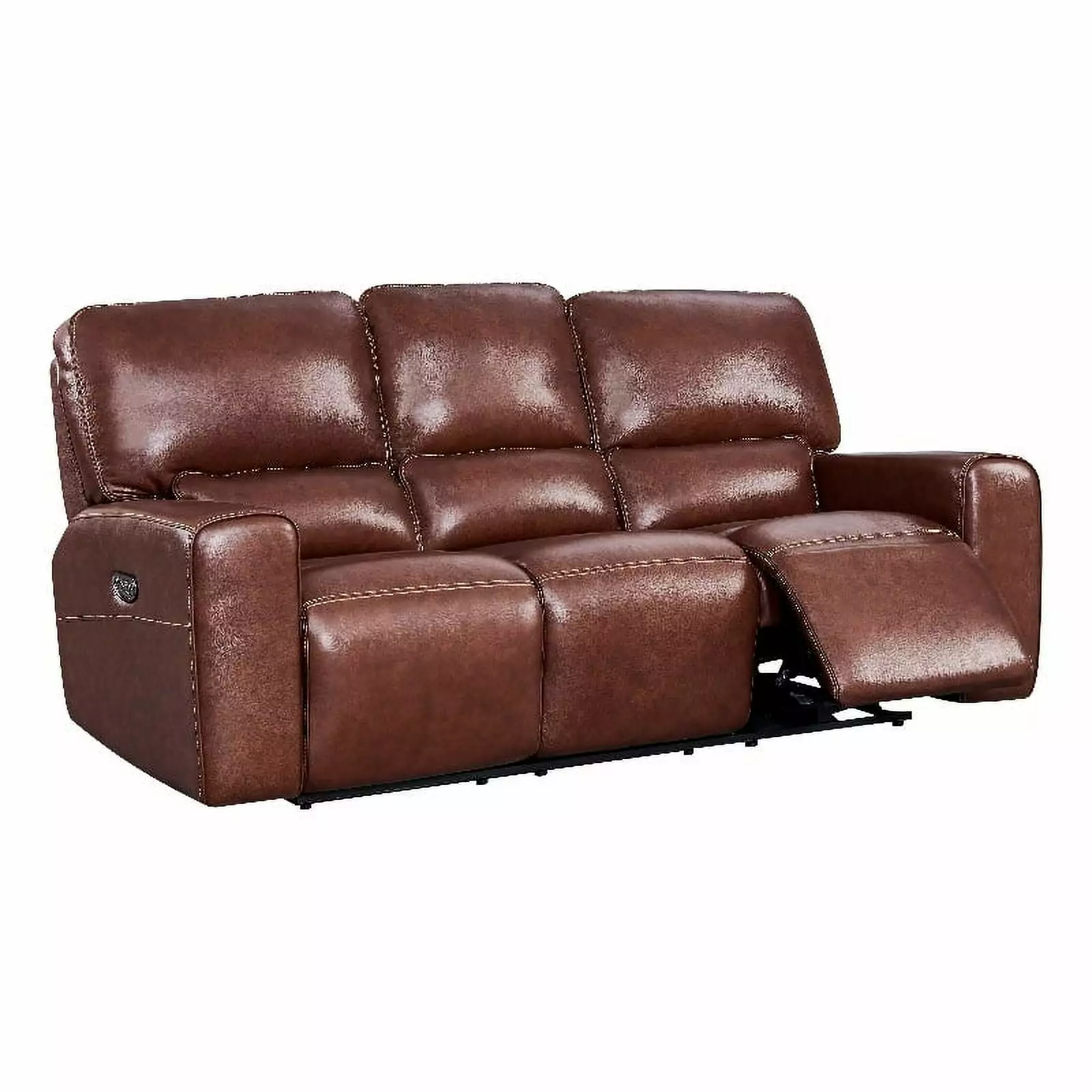 Bowery Hill Modern Geuine Leather & Hardwood Sofa in Brown Finish