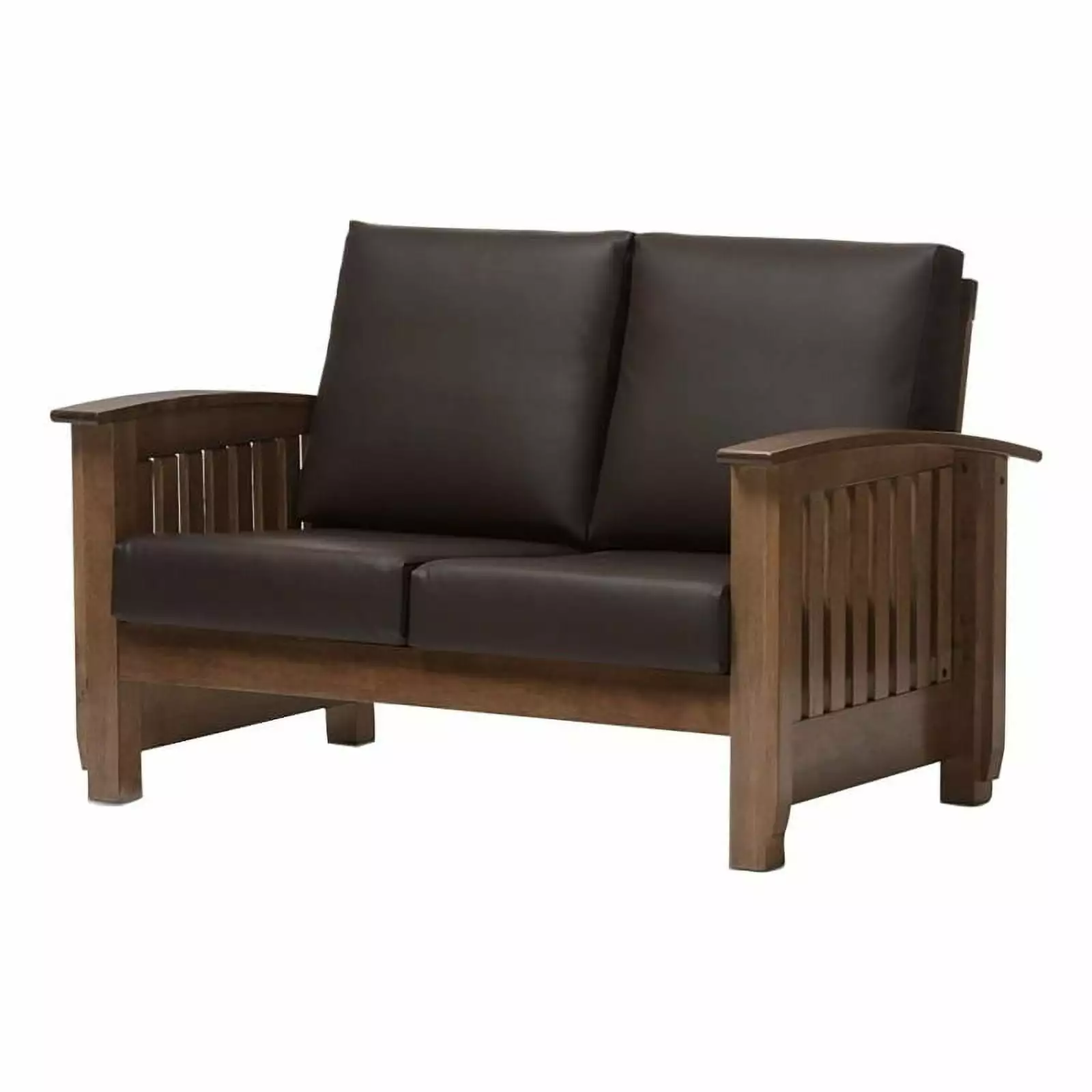 Bowery Hill Traditional Faux Leather/Hardwood Loveseat in Dark Brown