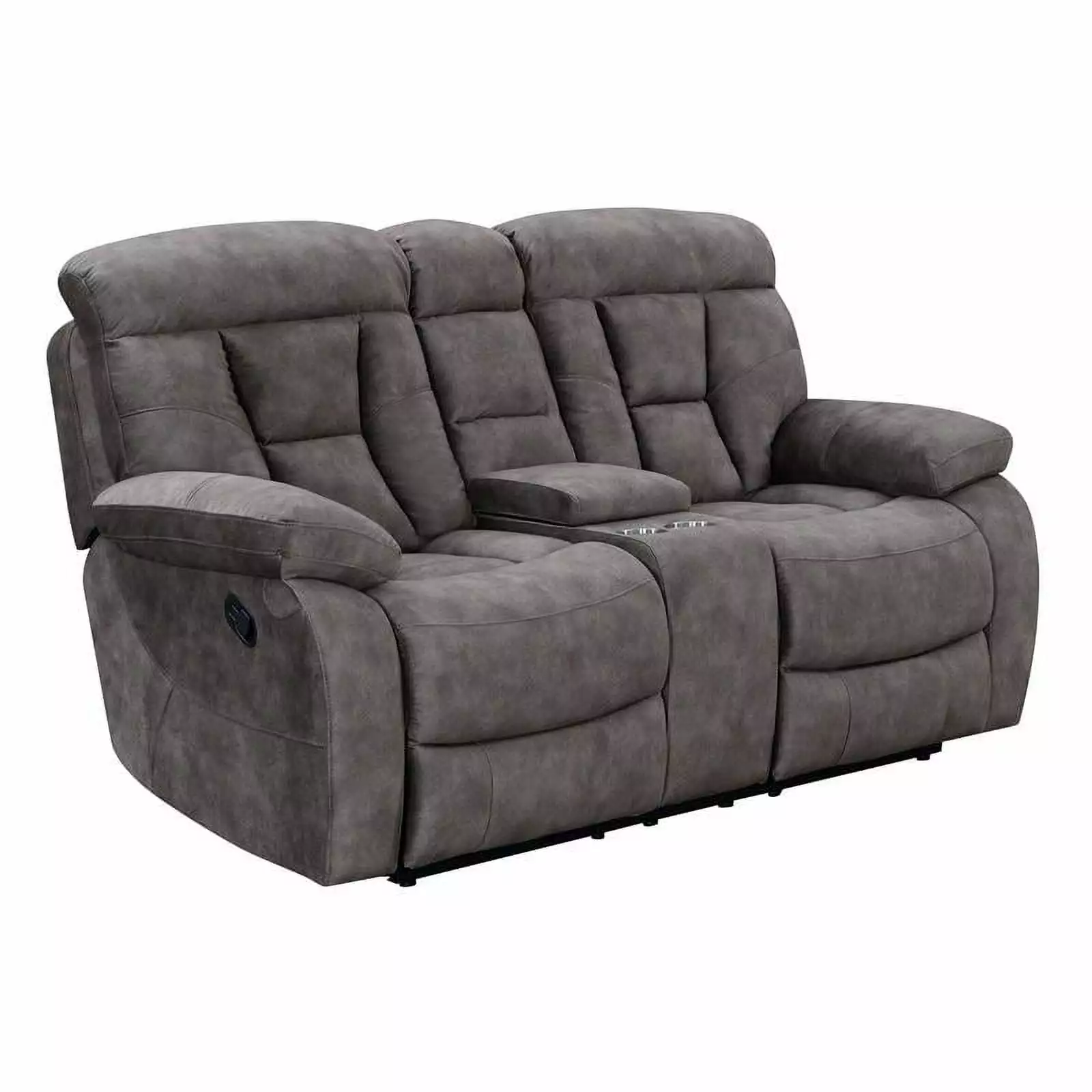 Bowery Hill Transitional Mushroom Recliner Console Loveseat in Gray