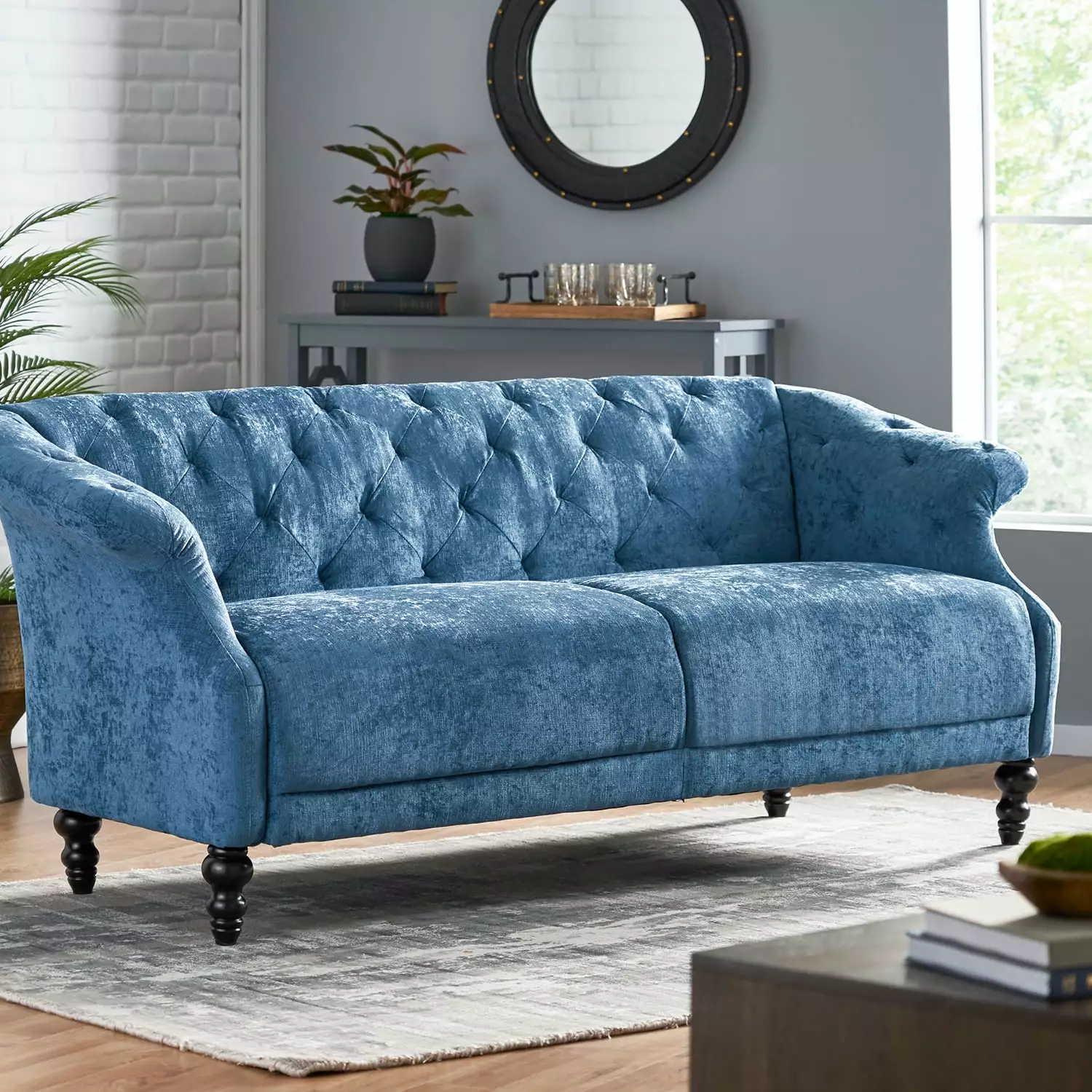 Canddidliike Classic Navy Blue Sofa. Fabric Material. Rich Home Decor. 3-Seat Sofa. 75L x 31.5W