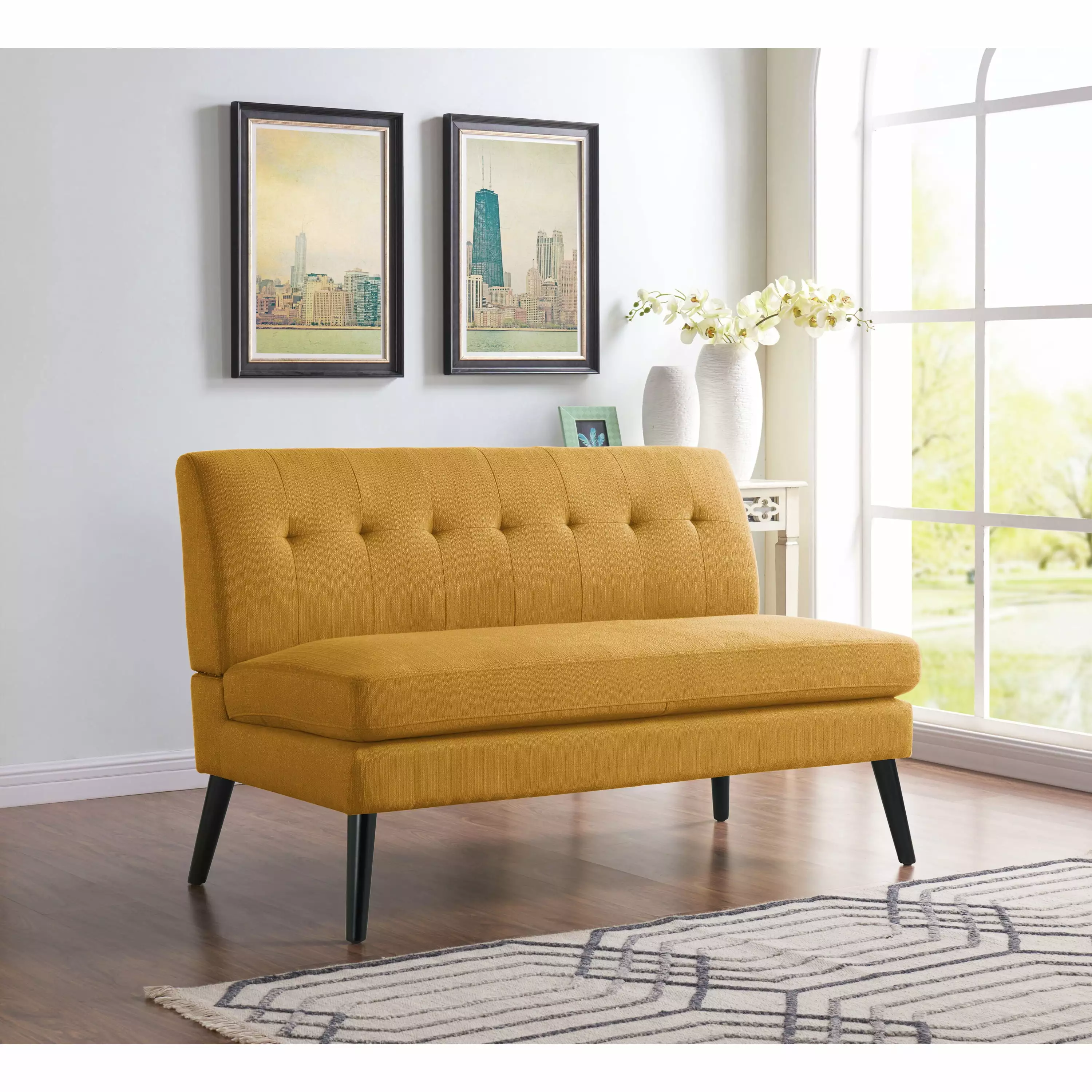 Carson Carrington Tjaereborg Mid-century Modern Mustard Yellow Linen Armless Loveseat