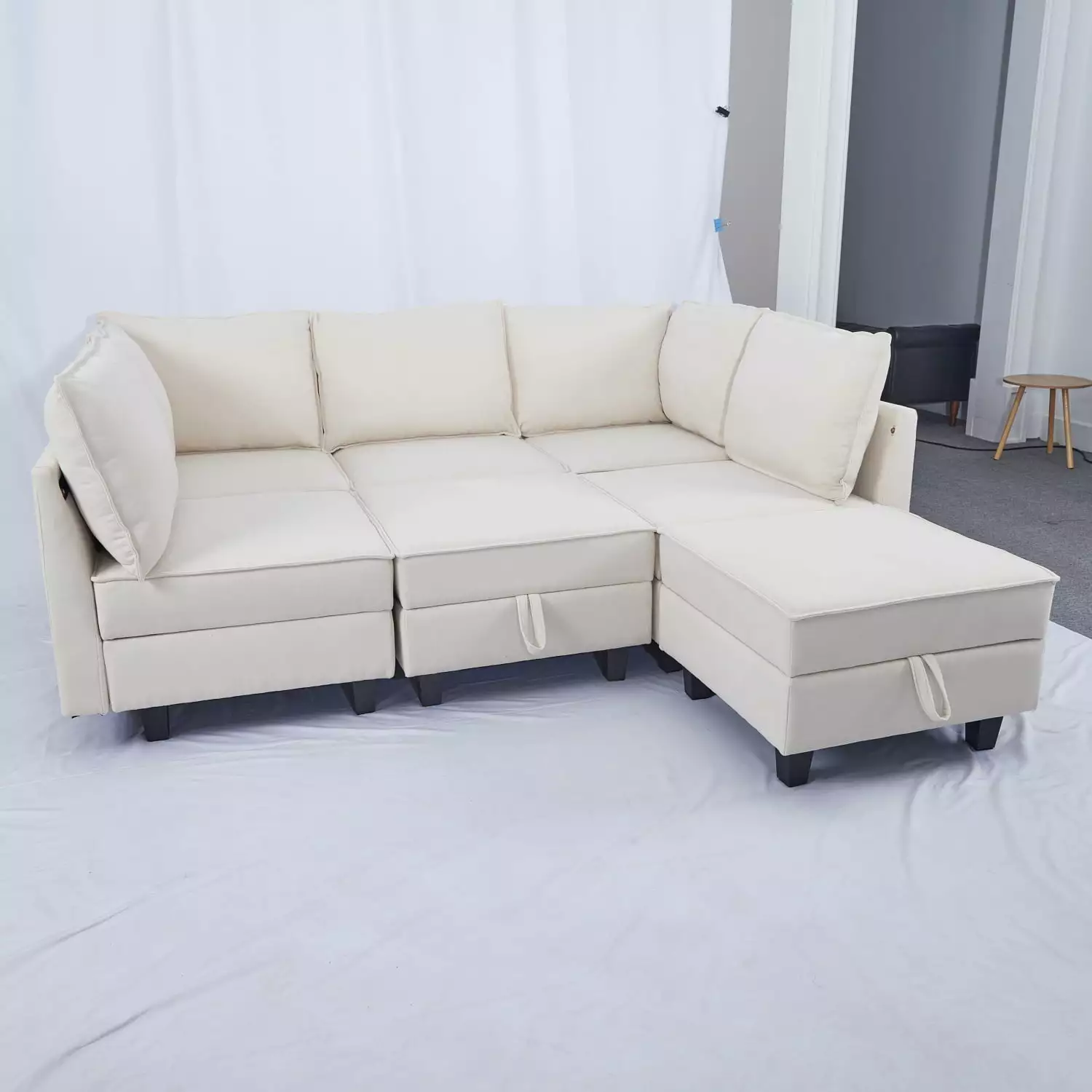 Chic and Luxurious Oversized U-Shaped Chenille Modular Sectional Sofa with Chaise and Ottoman - Comfortable and Stylish 7 Seater Living Room Furniture Set