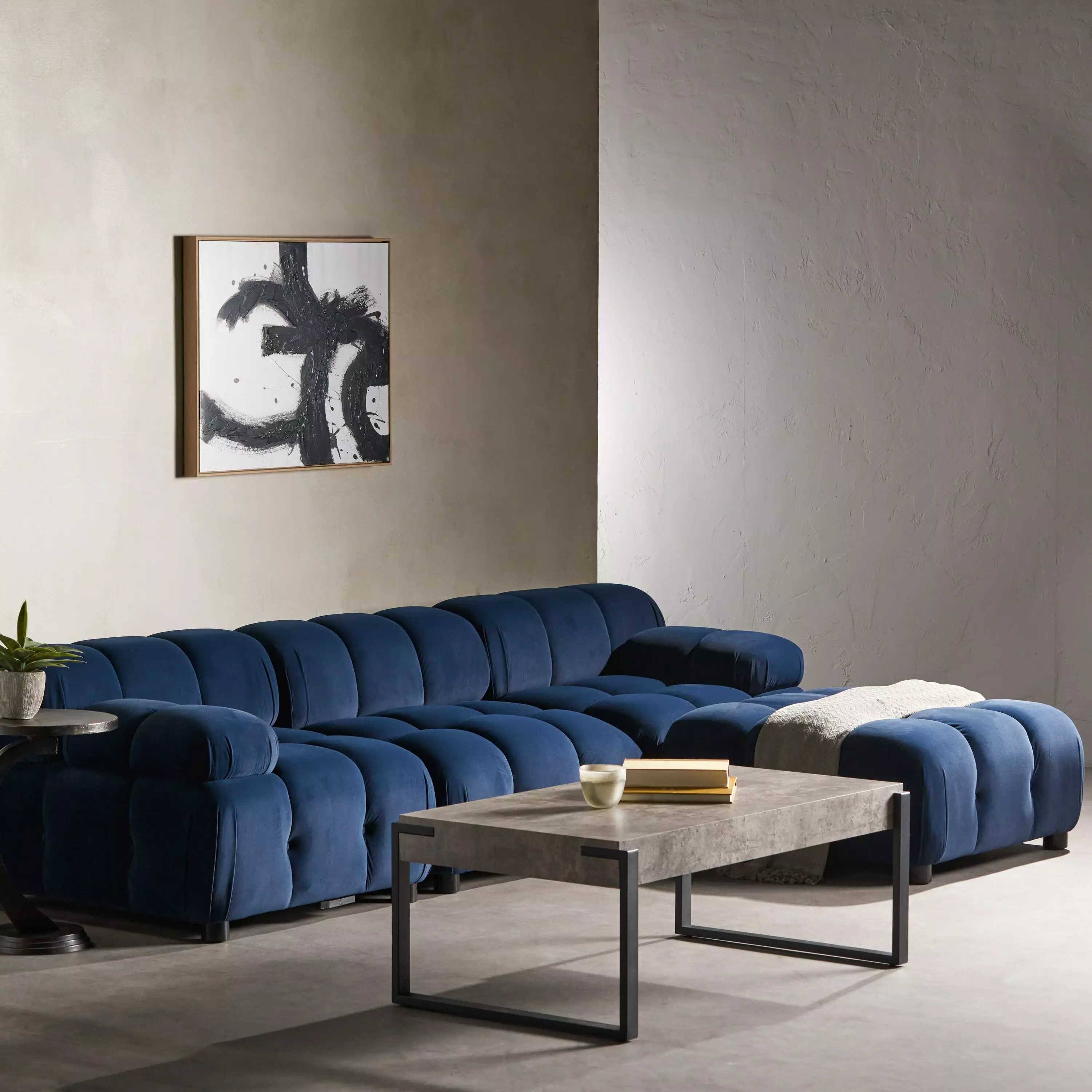 Christopher Knight Home Hennepin Velvet 3 Seater Modular Tufted Sectional by Dark Blue+ Dark Brown