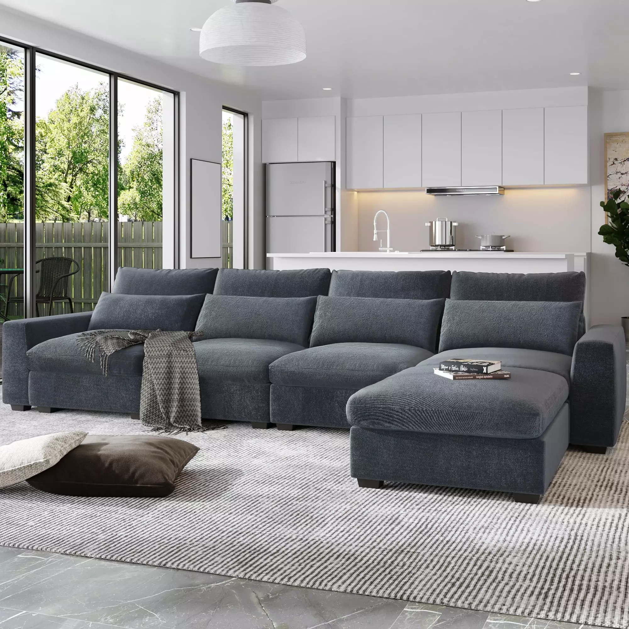 Churanty Modern Large L-Shape Feather Filled Sectional Sofa. Convertible Sofa Couch with Reversible Chaise for Living Room